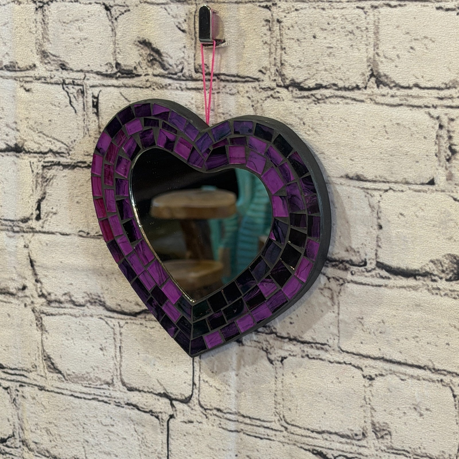 Purple Heart Shape Mosaic Tile Wall Mirror 20cm x 15cm 8 Inches Handmade New1