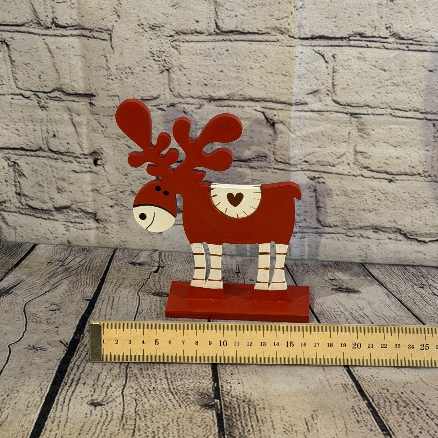 22cm x 14cm Red Heart Handcrafted Wood Reindeer Xmas Christmas Ornament Antlers6