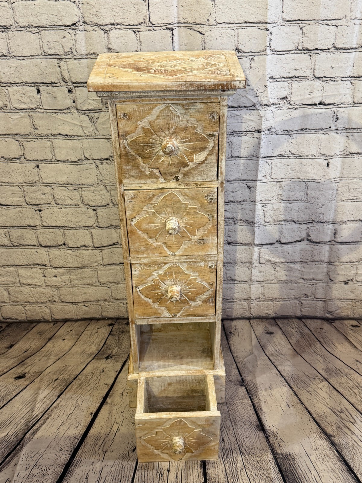80cm x 25cm White 3 Draw Pillar Wooden Side Cabinet Living Storage Furniture5