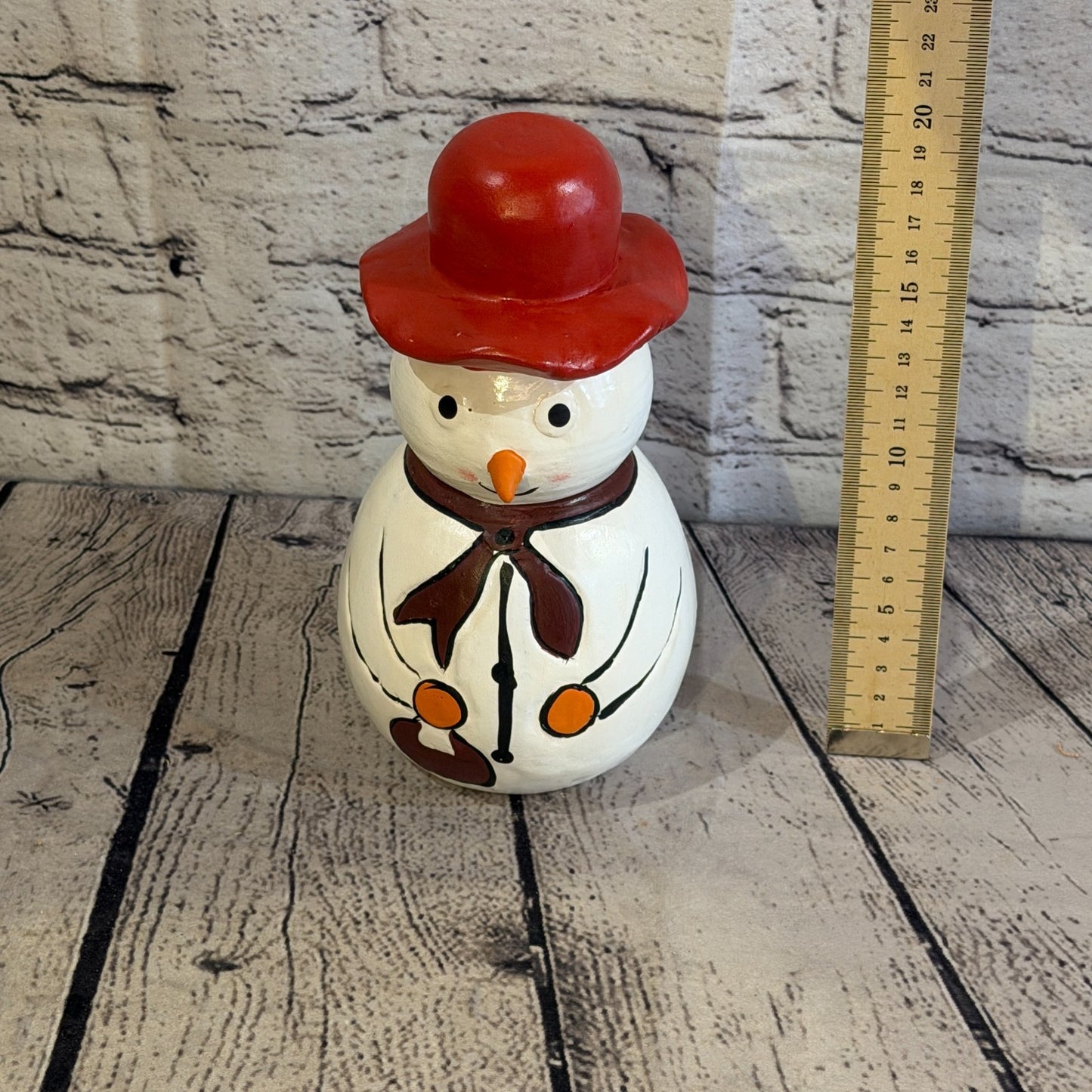 20cm x 12cm Red Top Hat Snowman Handcrafted Wood Xmas Christmas Ornament5