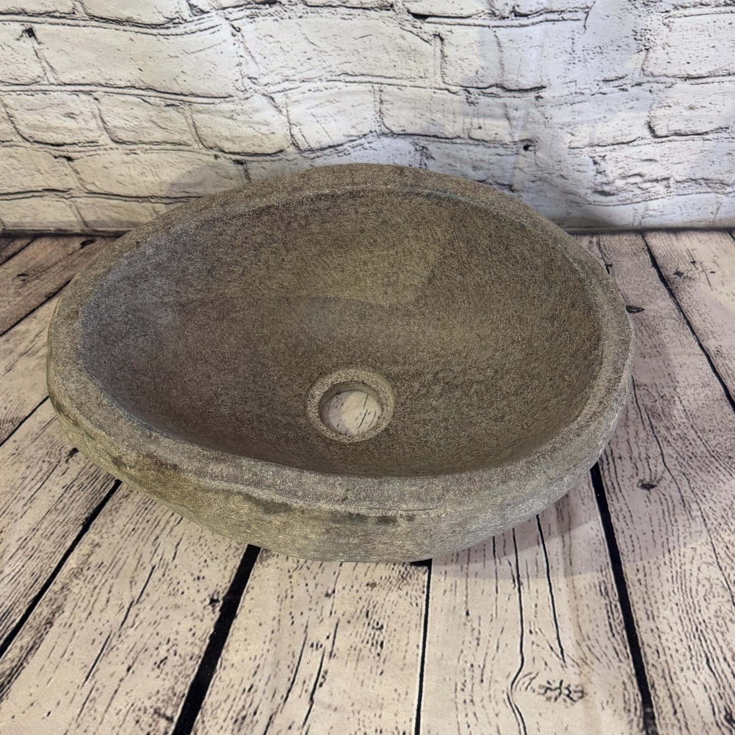 35cm x 25cm Wash Basin Bathroom Counter Top Washing River Stone Bowl Sink No 336