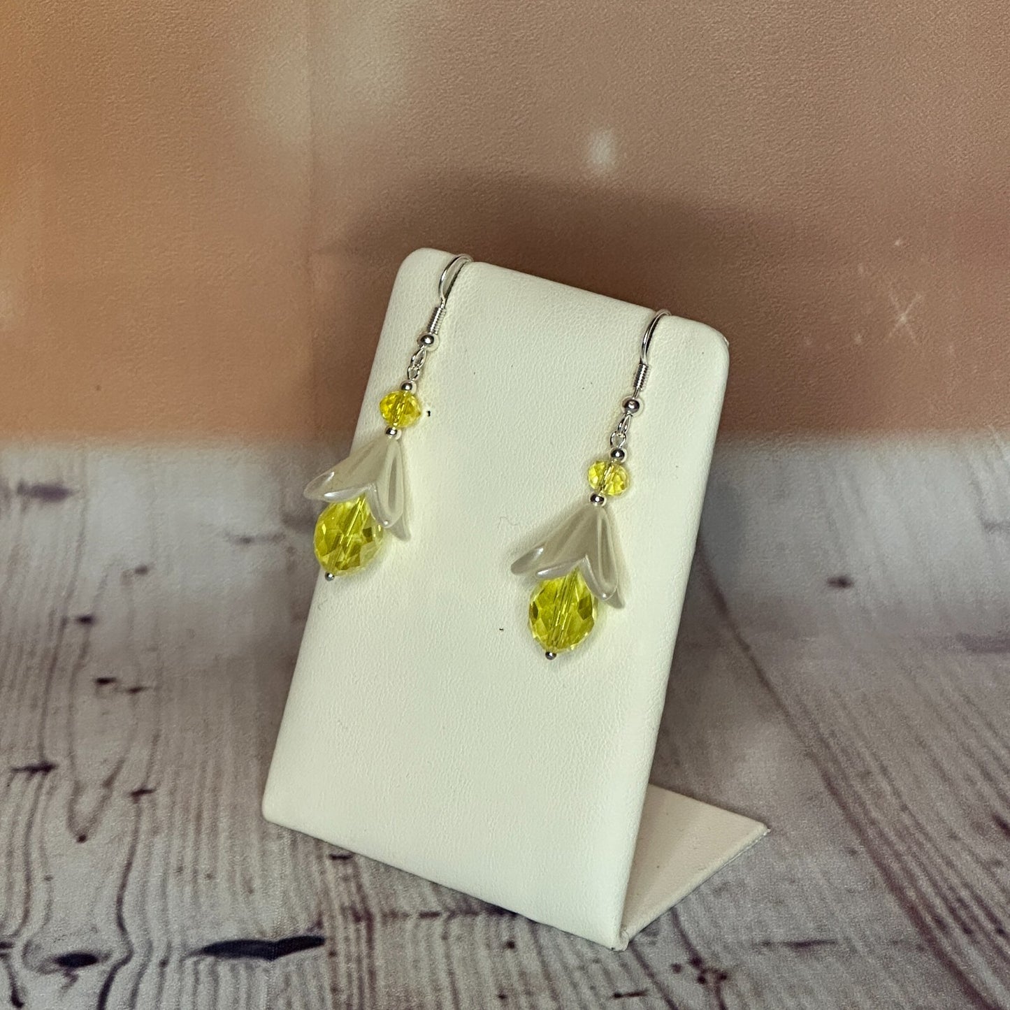 Yellow Drop Crystal Lily Flower With Dangle Drop Earrings Handmade UK Jewellery1