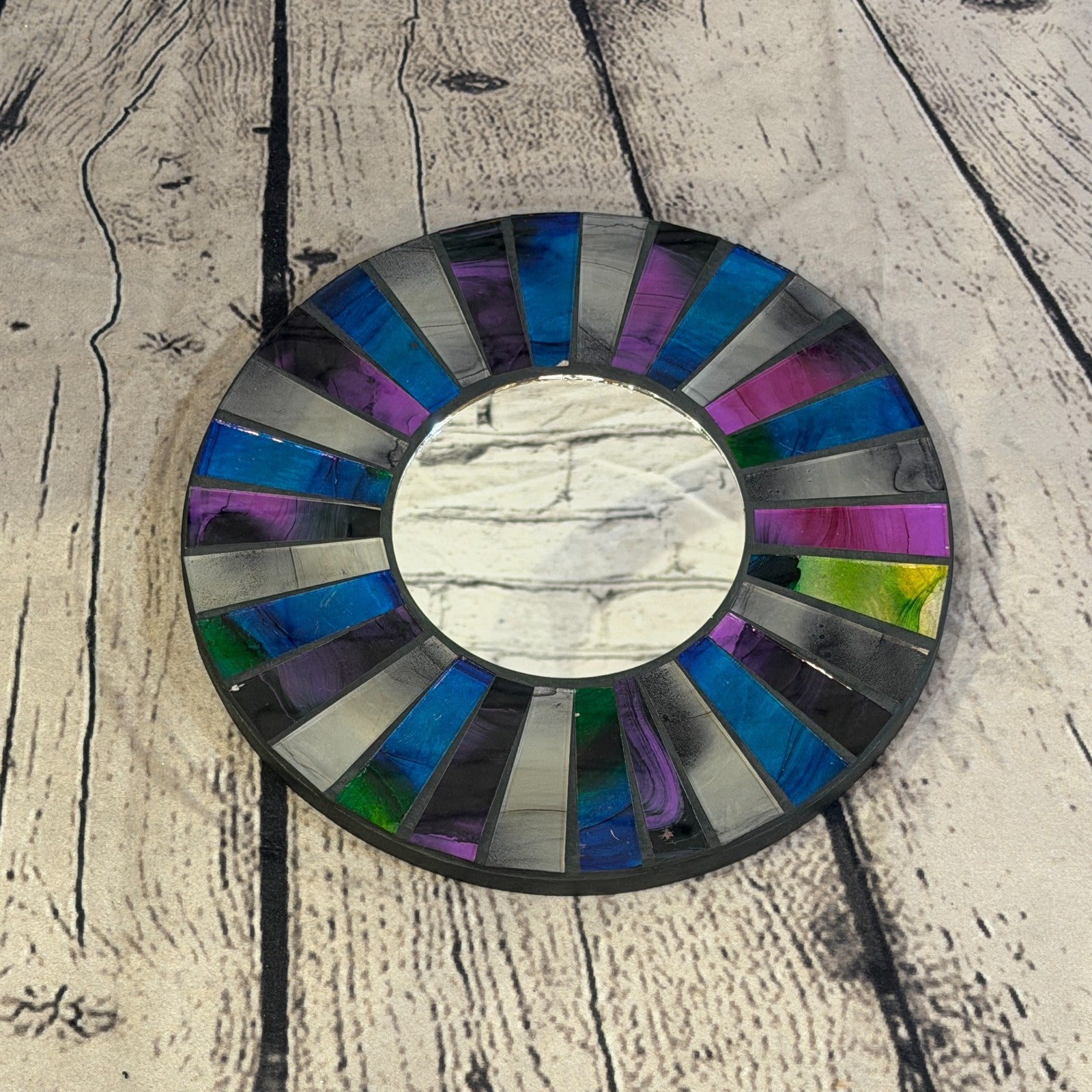 Blue Purple Line Black Mosaic Tile Wall Mirror 20cm x 20cm 8 Inches Handmade2