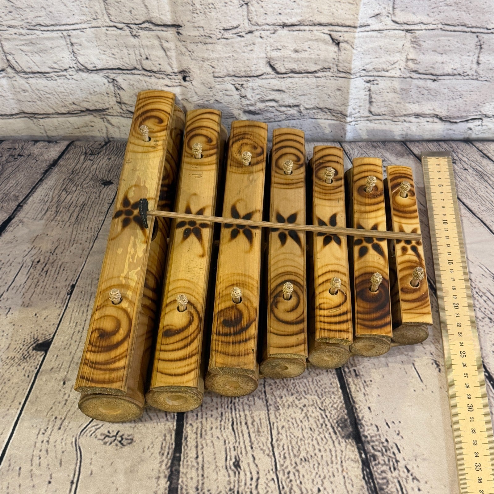 30cm Fairtrade Handmade Xylophone Musical Instrument Burnt Bamboo Design 1 Stick3