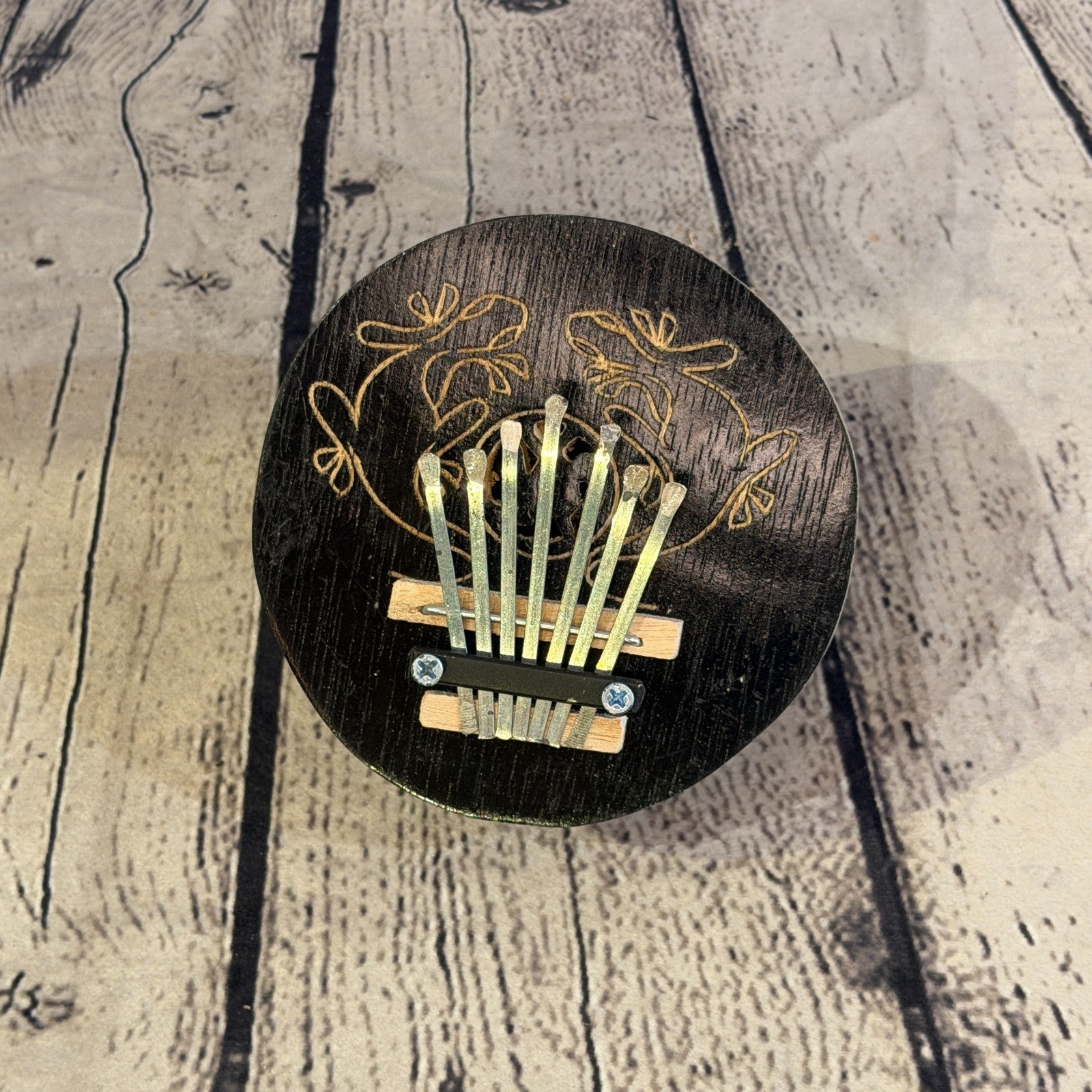 7 Key Karimba Kalimba Thumb Piano Black Carved Coconut Handmade Fairtrade0