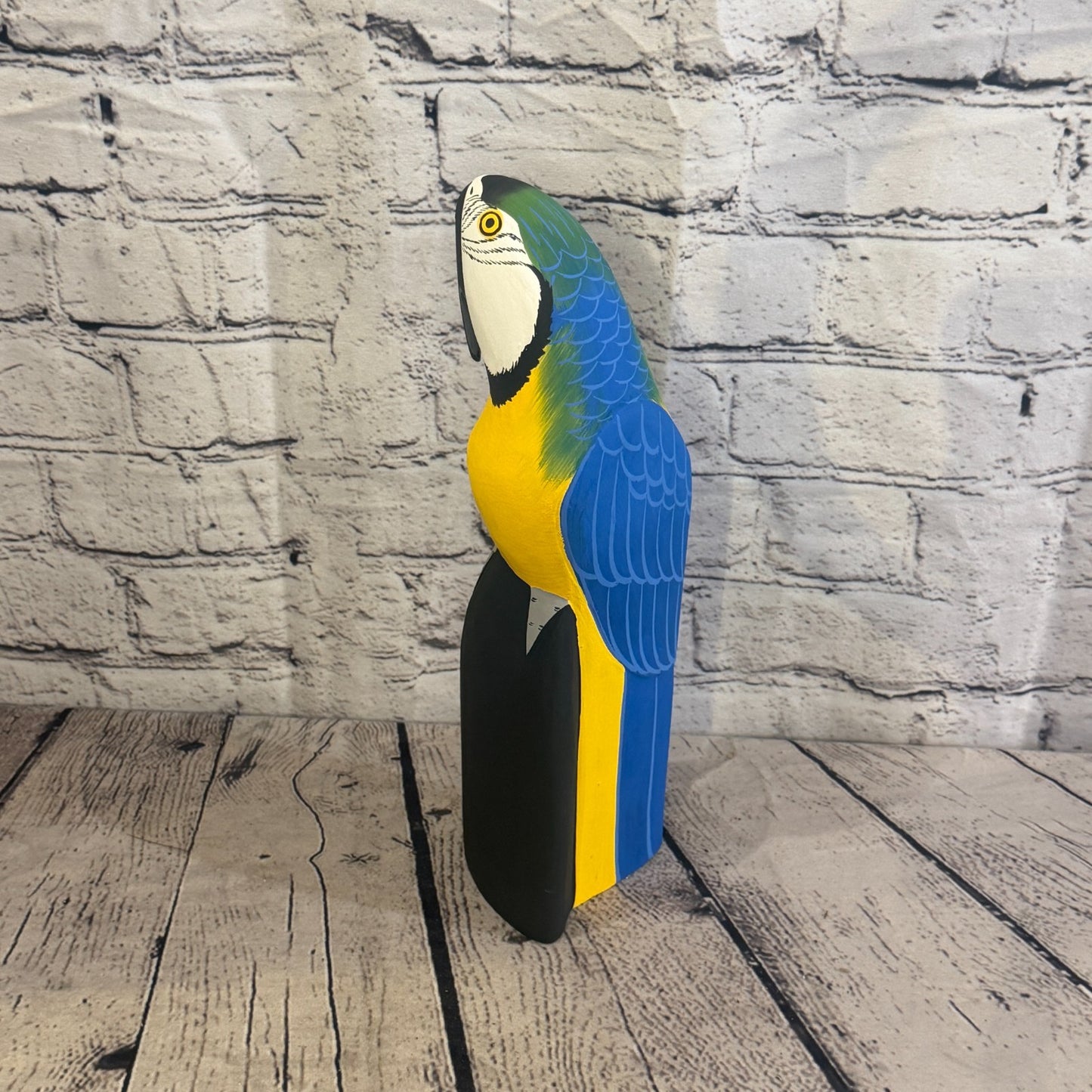 30cm Bright Blue Parrot Bird Ornament Statue Fair Trade Hand Made Carved Wood3
