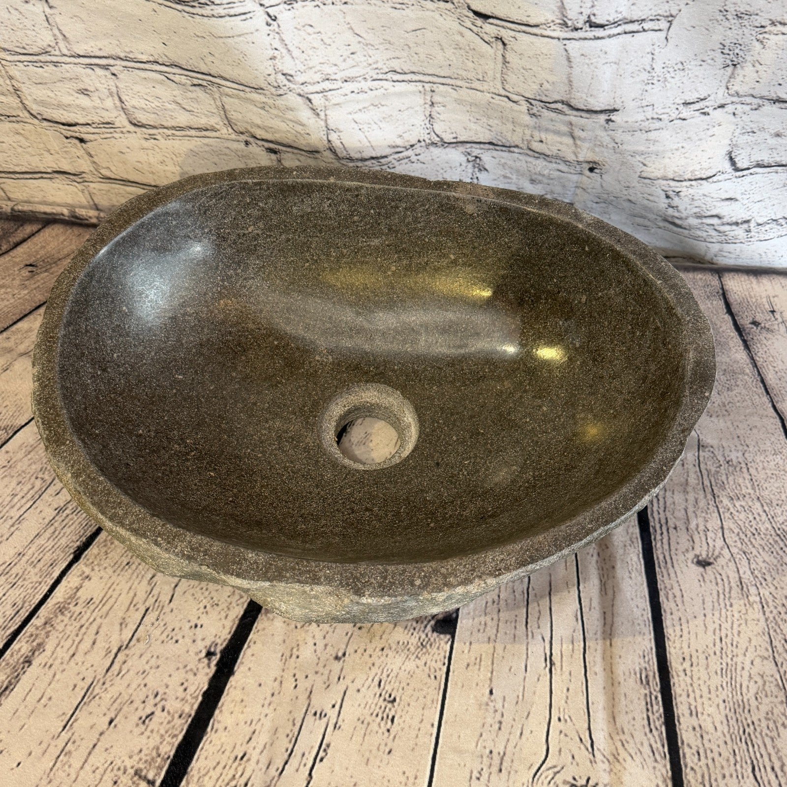 36cm x 26cm Wash Basin Bathroom Counter Top Washing River Stone Bowl Sink No 76
