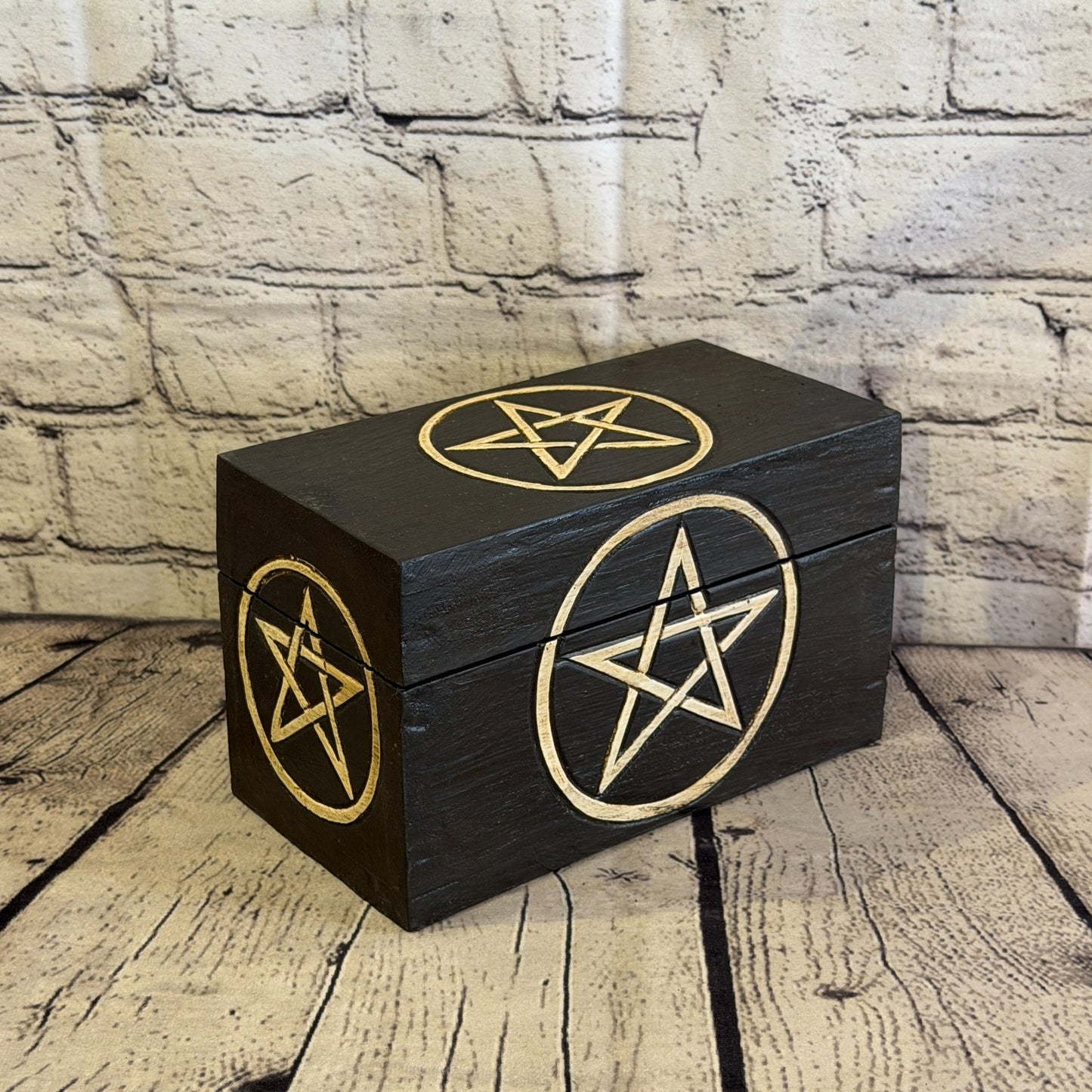 20cm x 12cm x 10cm Wood Gothic Pentagram Skull Coffin Jewellery Trinket Box2