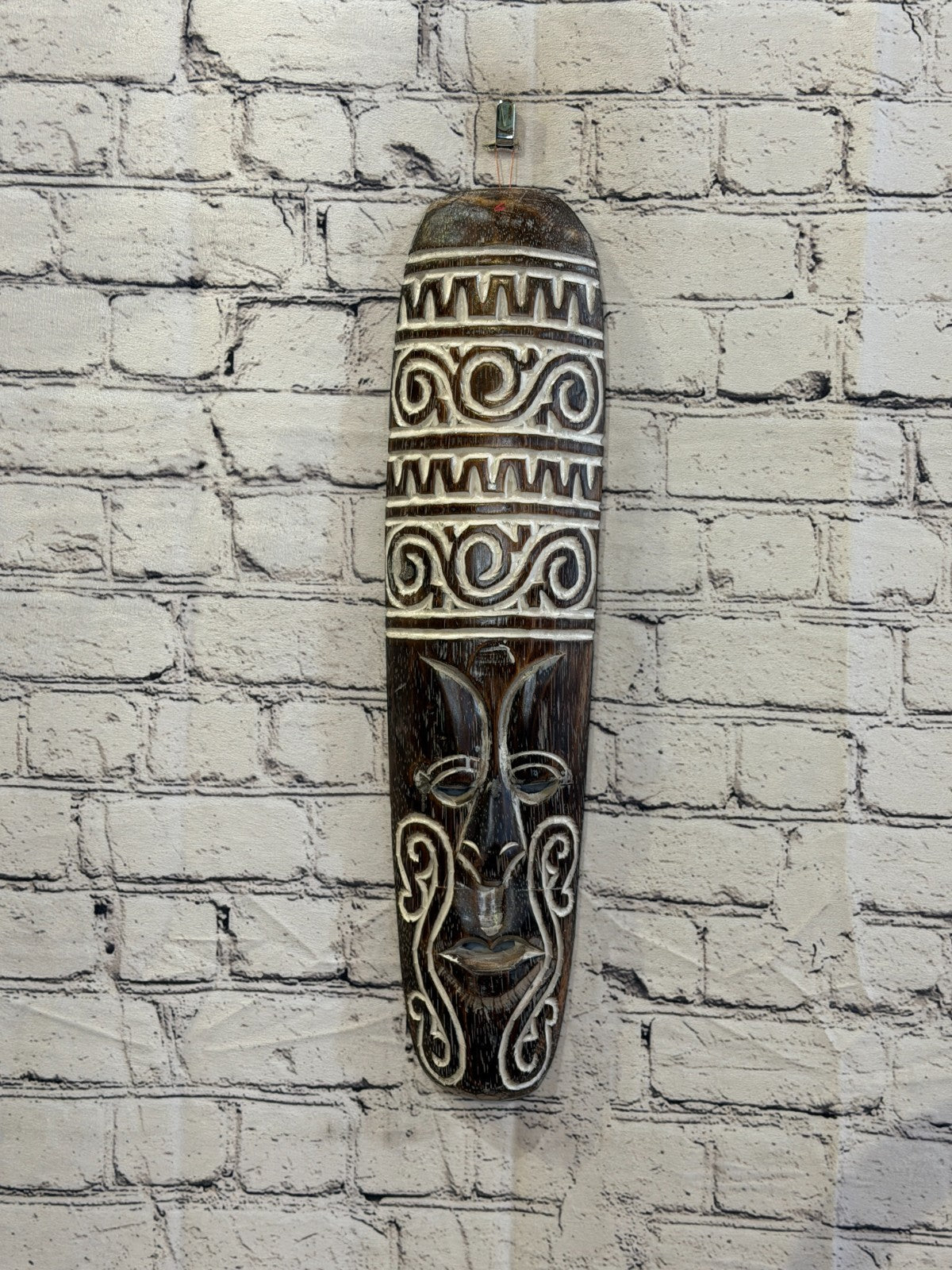 50cm Wave Brown Thin Painted Mask Carved Wooden Ethnic Tribal Tiki Wall Art2