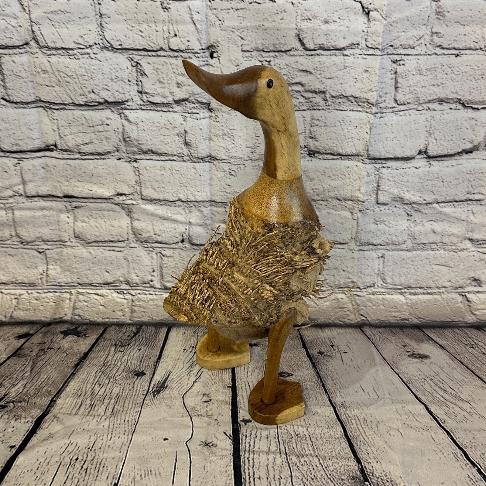 Looking Back 40cm Tall Wooden Hairy Duckling Baby Duck Bamboo Root Fairtrade1