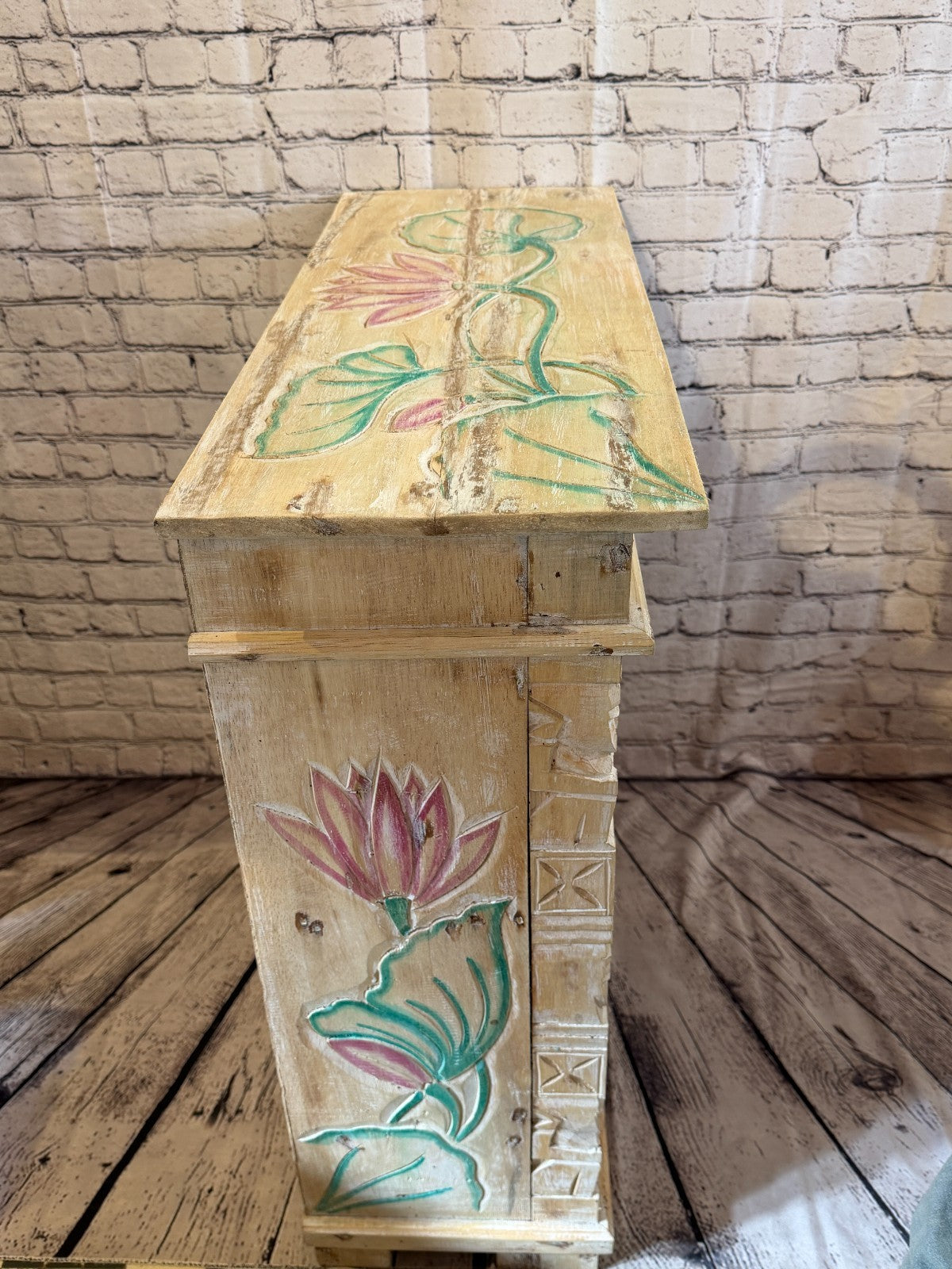 80cm x 80cm Flower 2 Door Long Wooden Side Cabinet Living Storage Furniture3