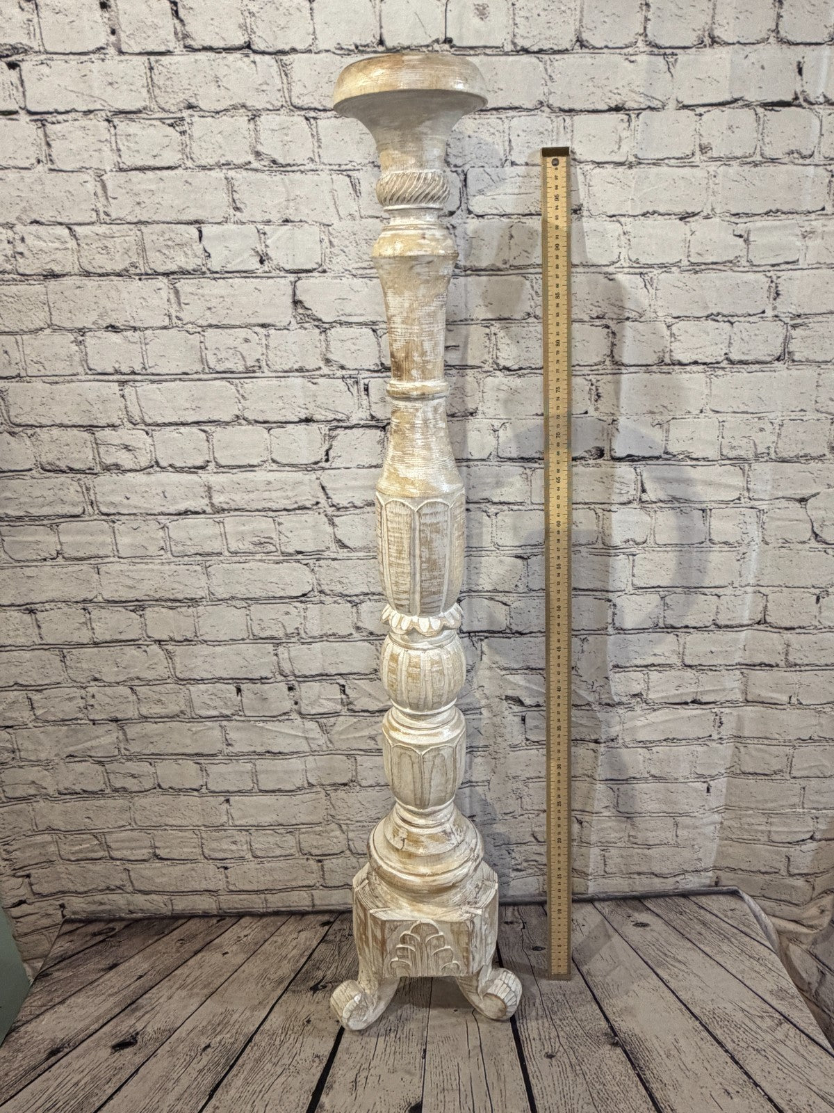 100cm x 18cm White Regal Wooden Vintage Style Candle Stand Shabby Pillar Holders3
