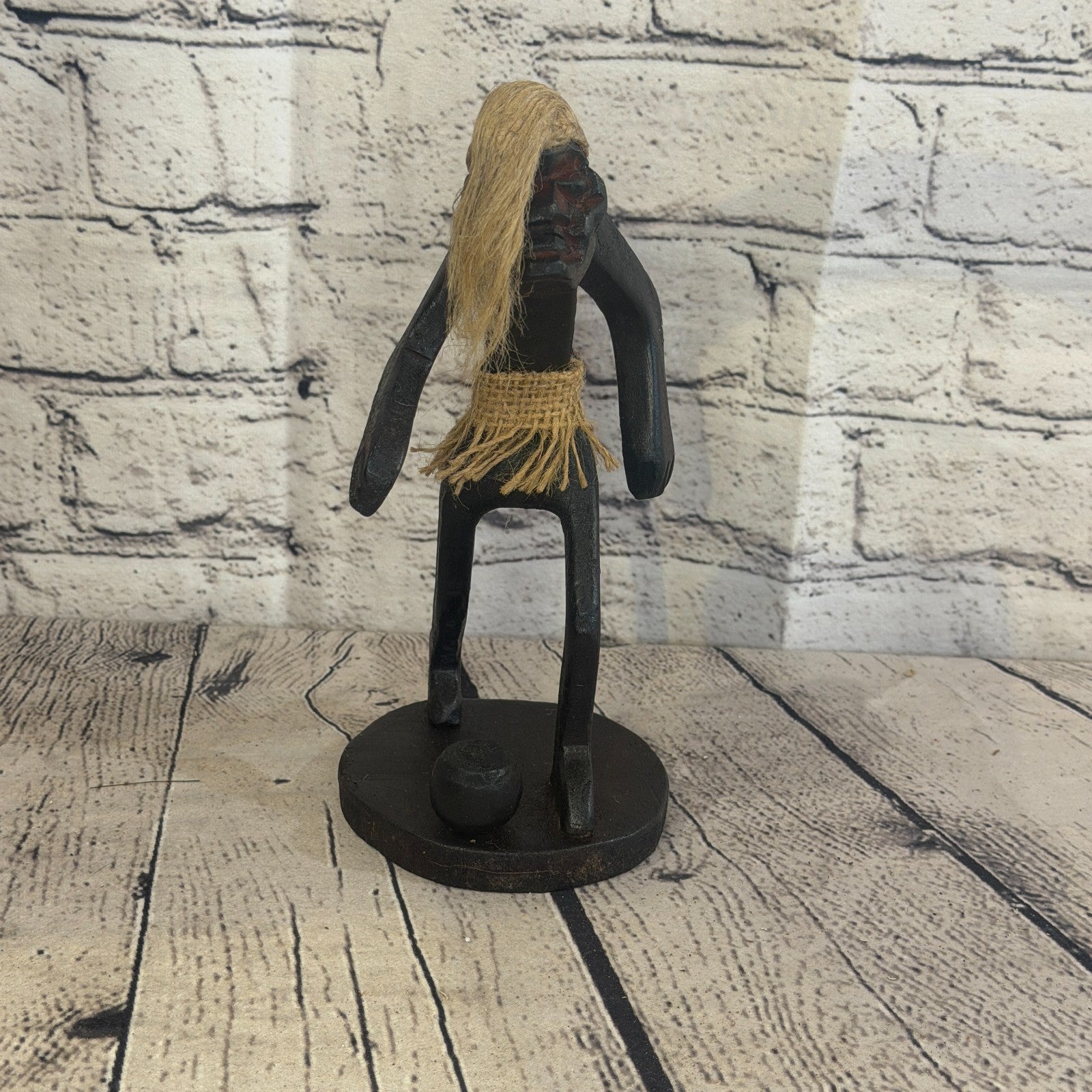 20cm Football Player African Tribal Warrior Man Figure Statue Wood Hand Carved1