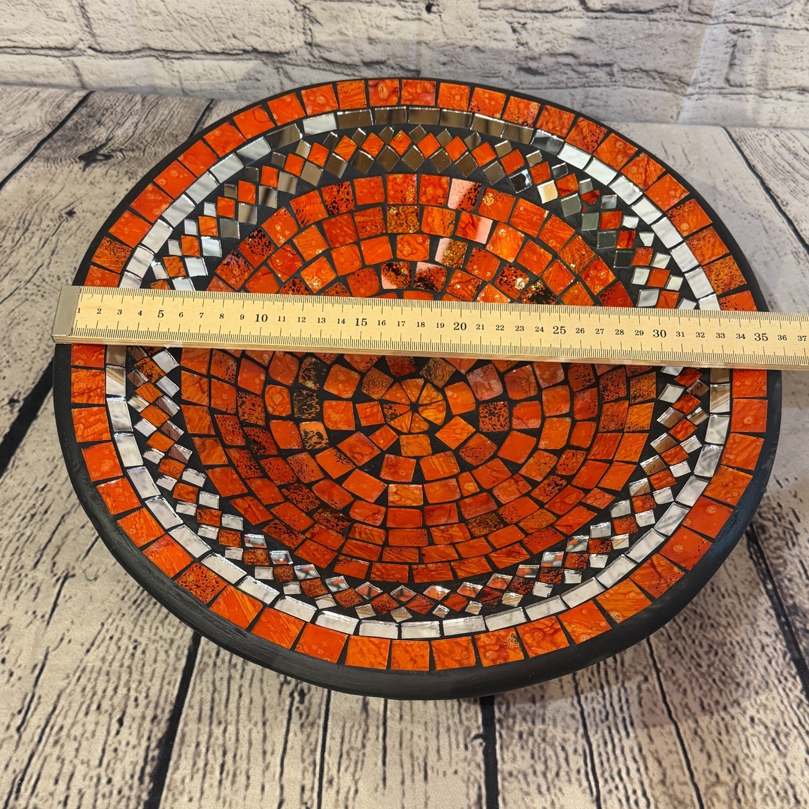 35cm Orange Round Mirror Mosaic Handmade Ceramic Glass Tile Bowl Fruit1