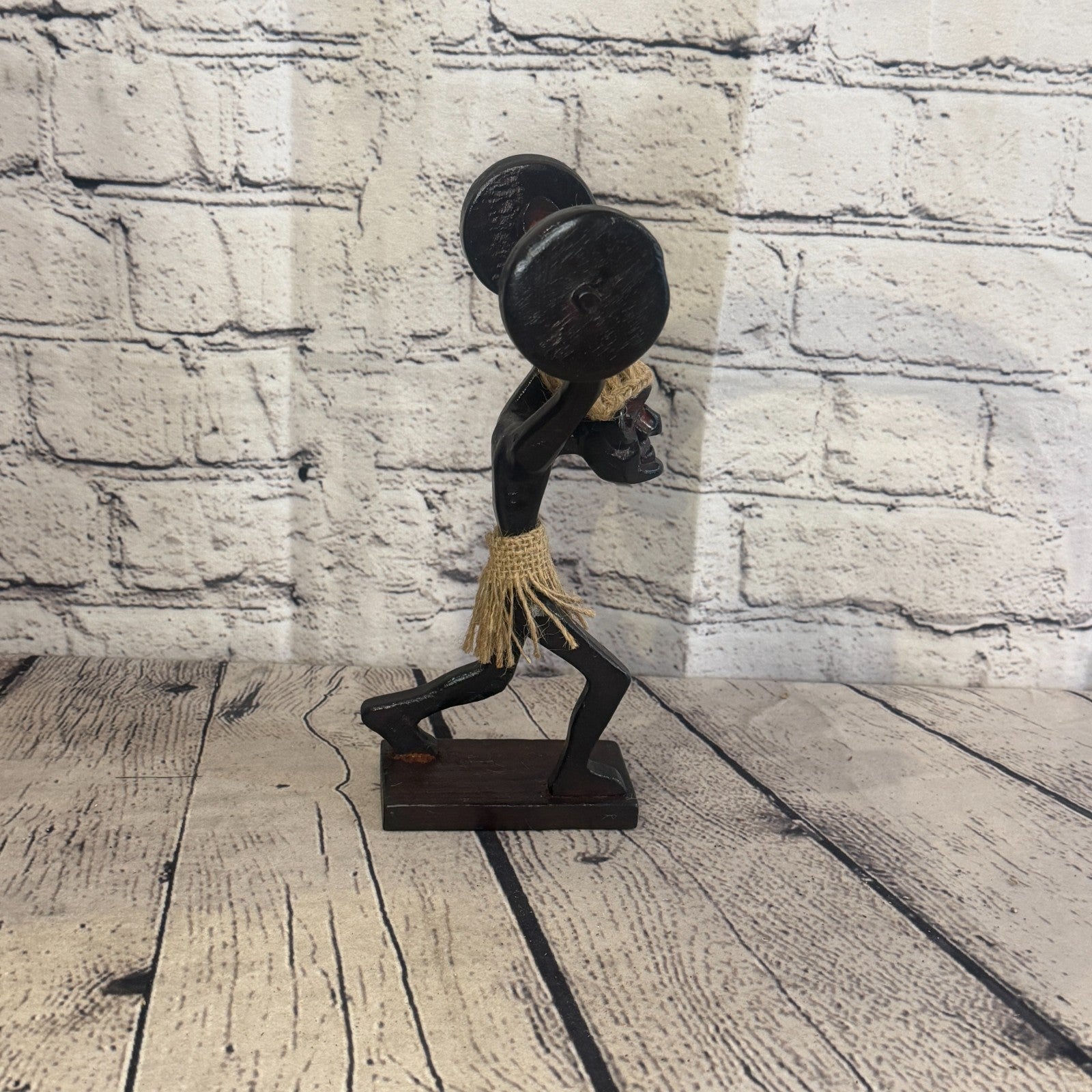 20cm Weight Lifting African Tribal Warrior Man Figure Statue Wood Hand Carved3