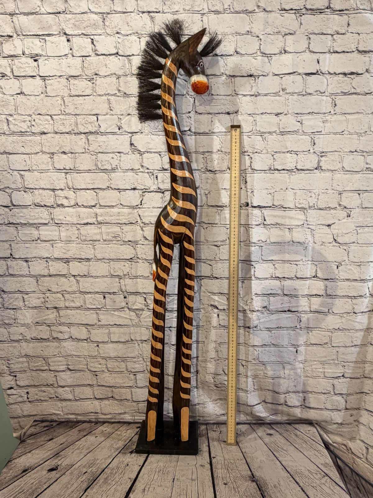 120cm Painted Wooden Horse Standing Single Carved Solid Wood Zebra Handmade5