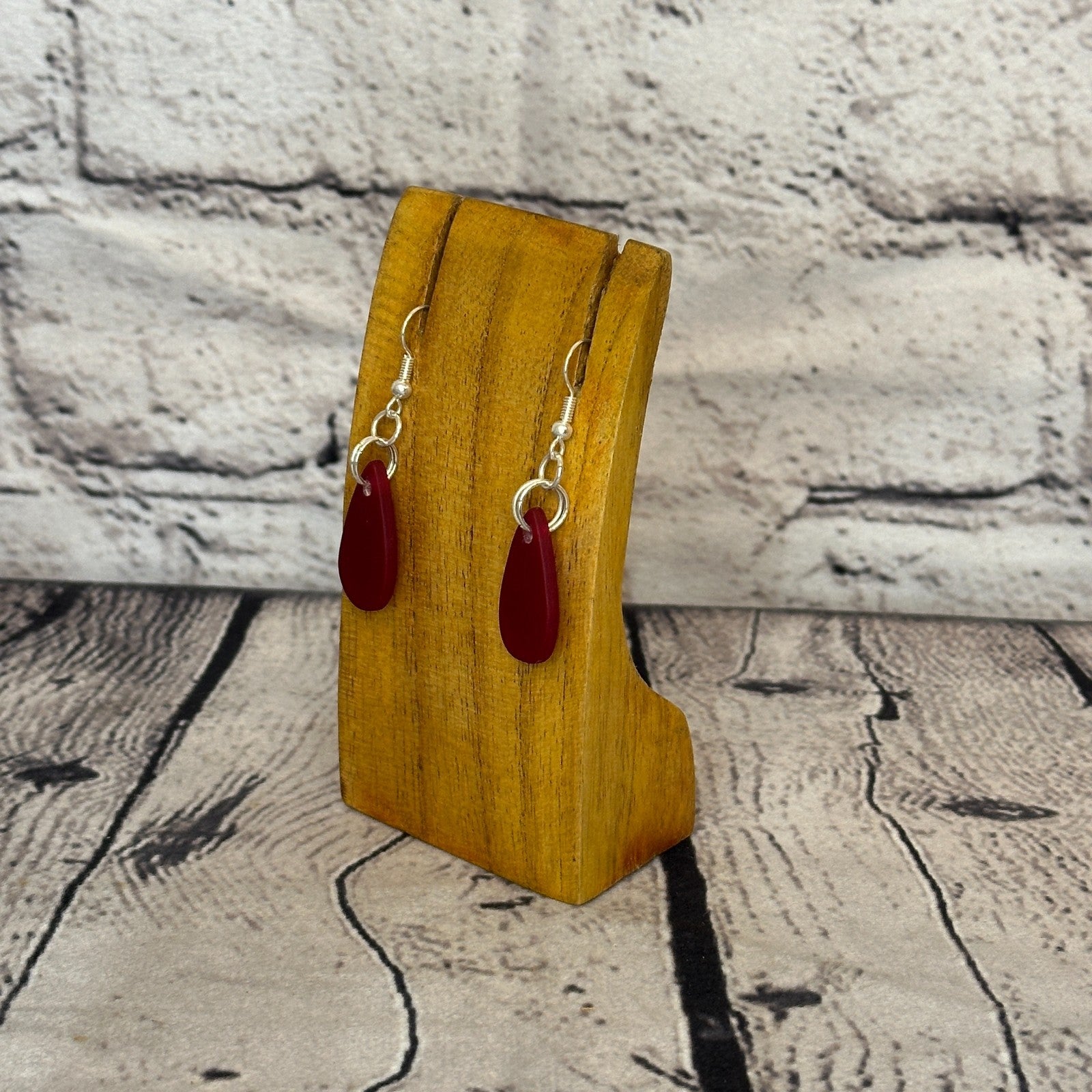 Orange Recycled Teardrop Silver Plate Dangle Drop Earrings Handmade UK Jewellery1