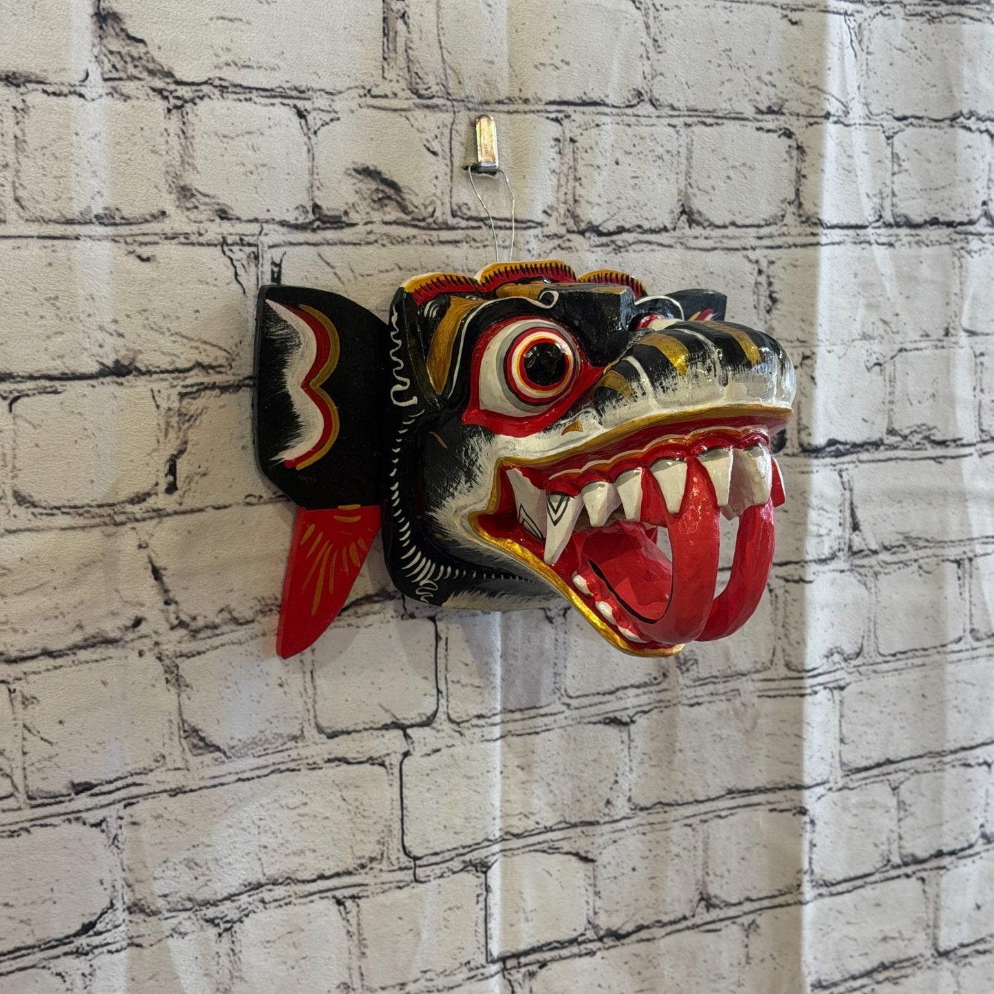 20cm Naga Basukih Black Dragon Hindu Deity Wooden Hand Carved Mask Painted0