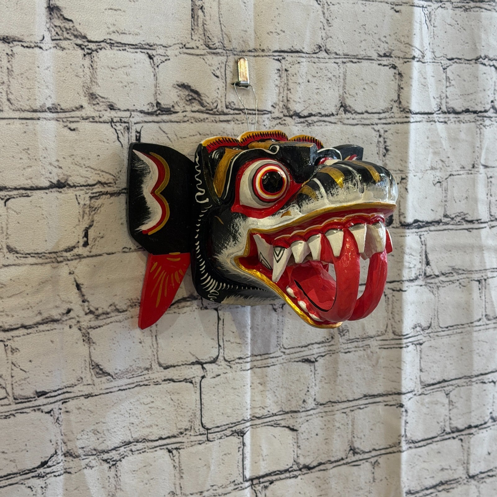 20cm Naga Basukih Black Dragon Hindu Deity Wooden Hand Carved Mask Painted0