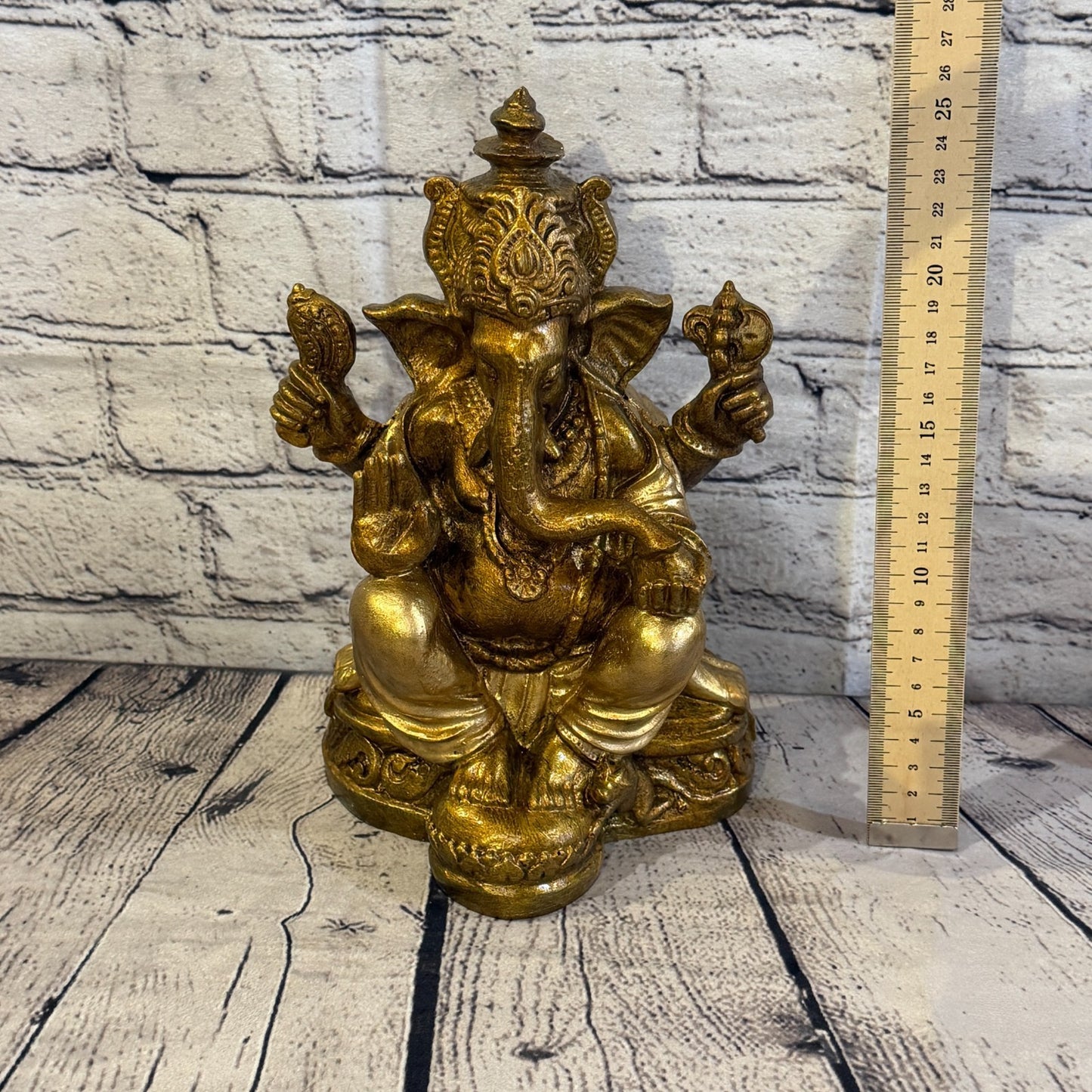 Bronze & Bronze 25cm Large Ganesh Ganesa Sitting On Lotus Statue Resin Hindu5