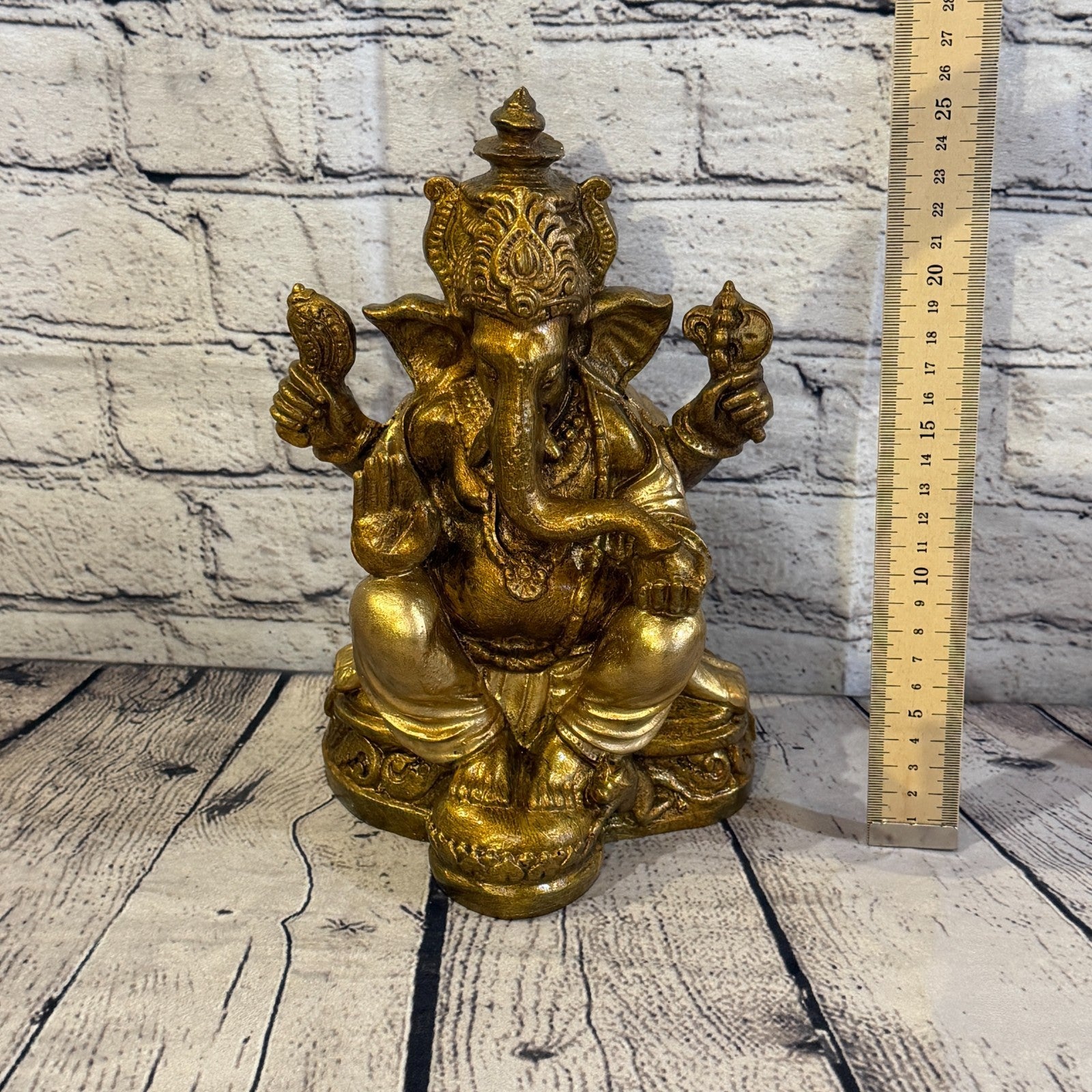 Bronze & Bronze 25cm Large Ganesh Ganesa Sitting On Lotus Statue Resin Hindu5