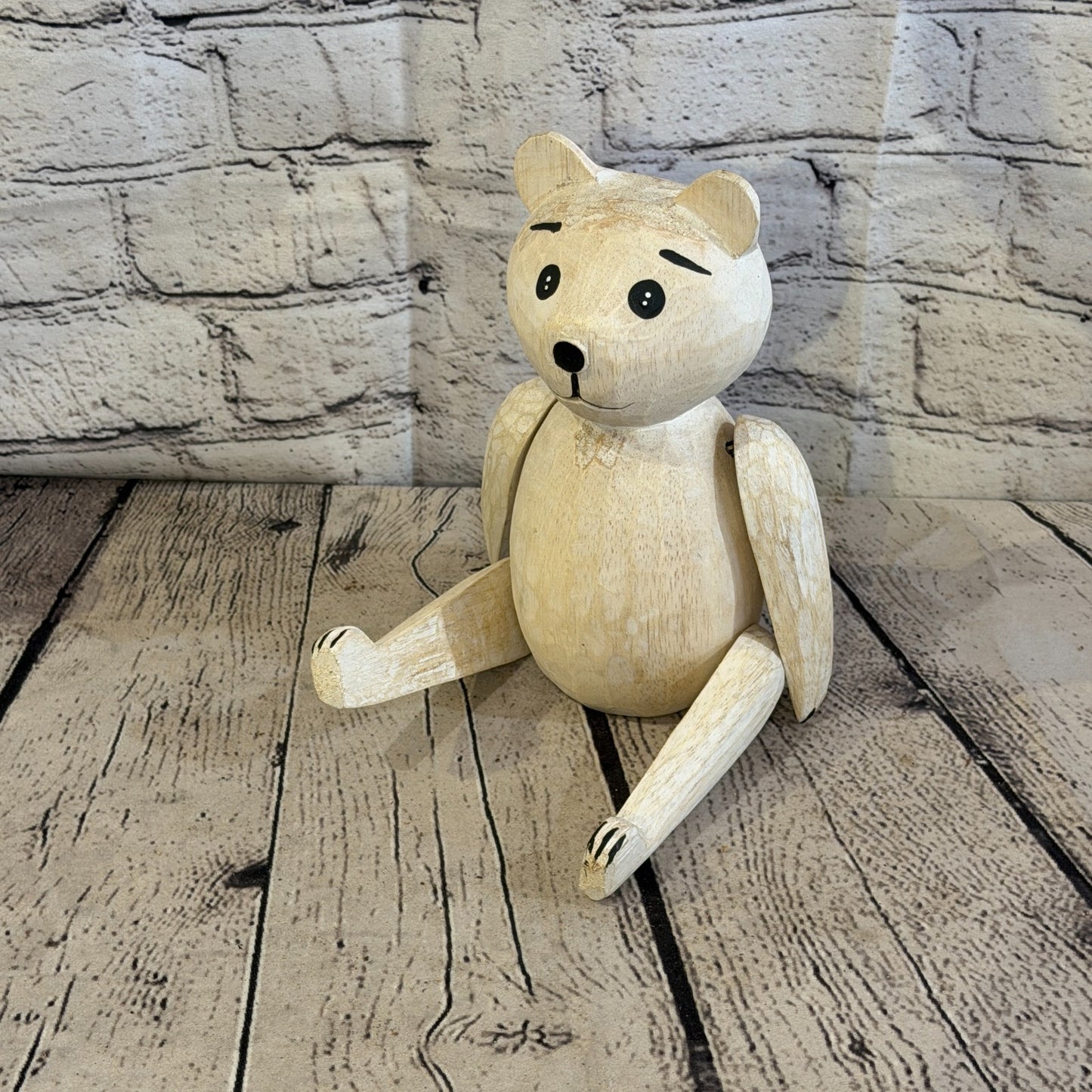 20cm Brown Teddy Bear Sitting Animal, Wooden Shelf Ornament Handmade & Fairtrade0
