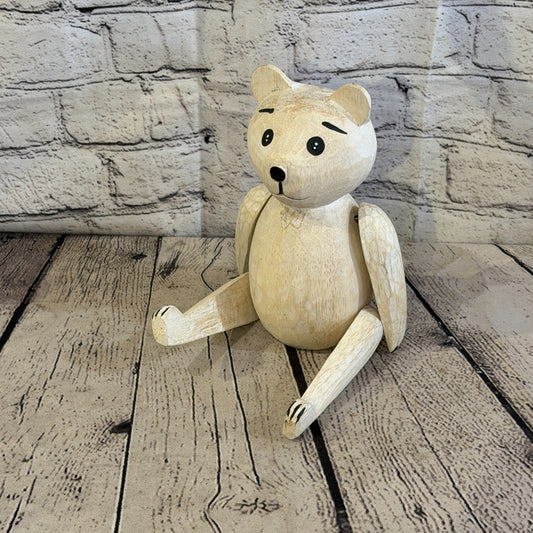 20cm Brown Teddy Bear Sitting Animal, Wooden Shelf Ornament Handmade & Fairtrade0