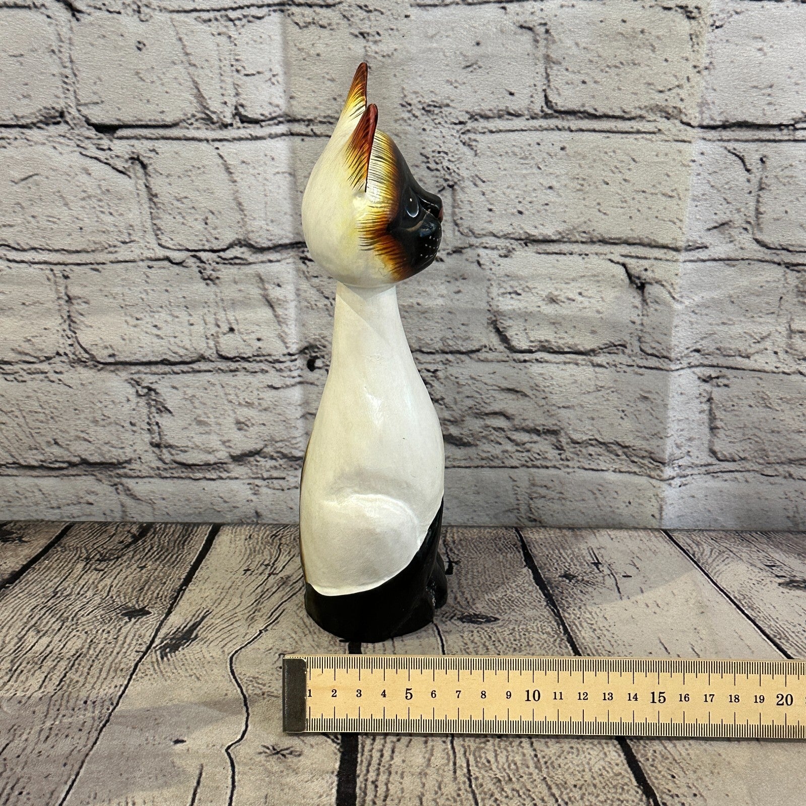 25cm x 7cm Siamese Sitting Bobble Style Painted Wooden Hand Carved Cat Wooden8