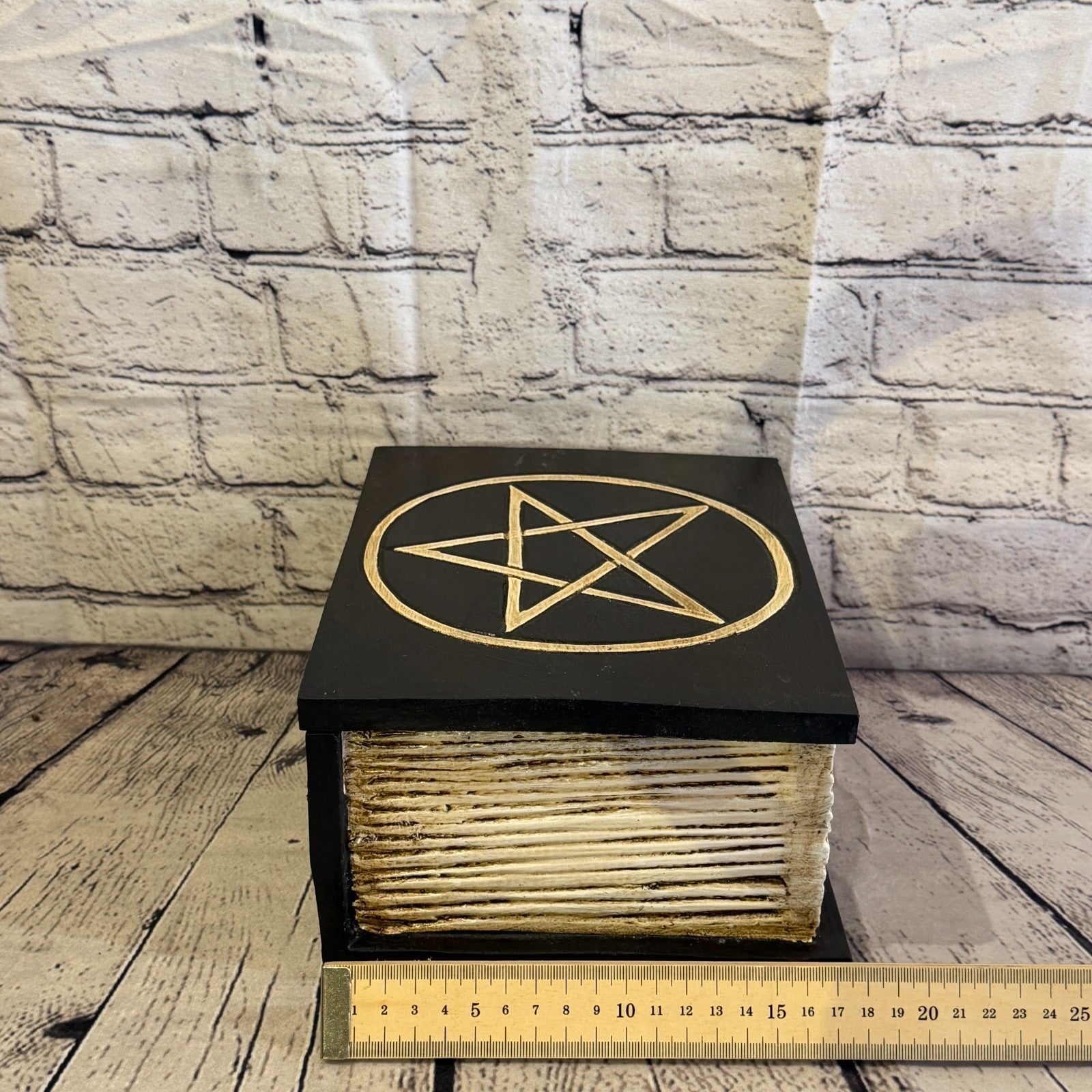 22cm x 18cm x 10cm Book Wood Gothic Pentagram Skull Coffin Jewellery Trinket Box9