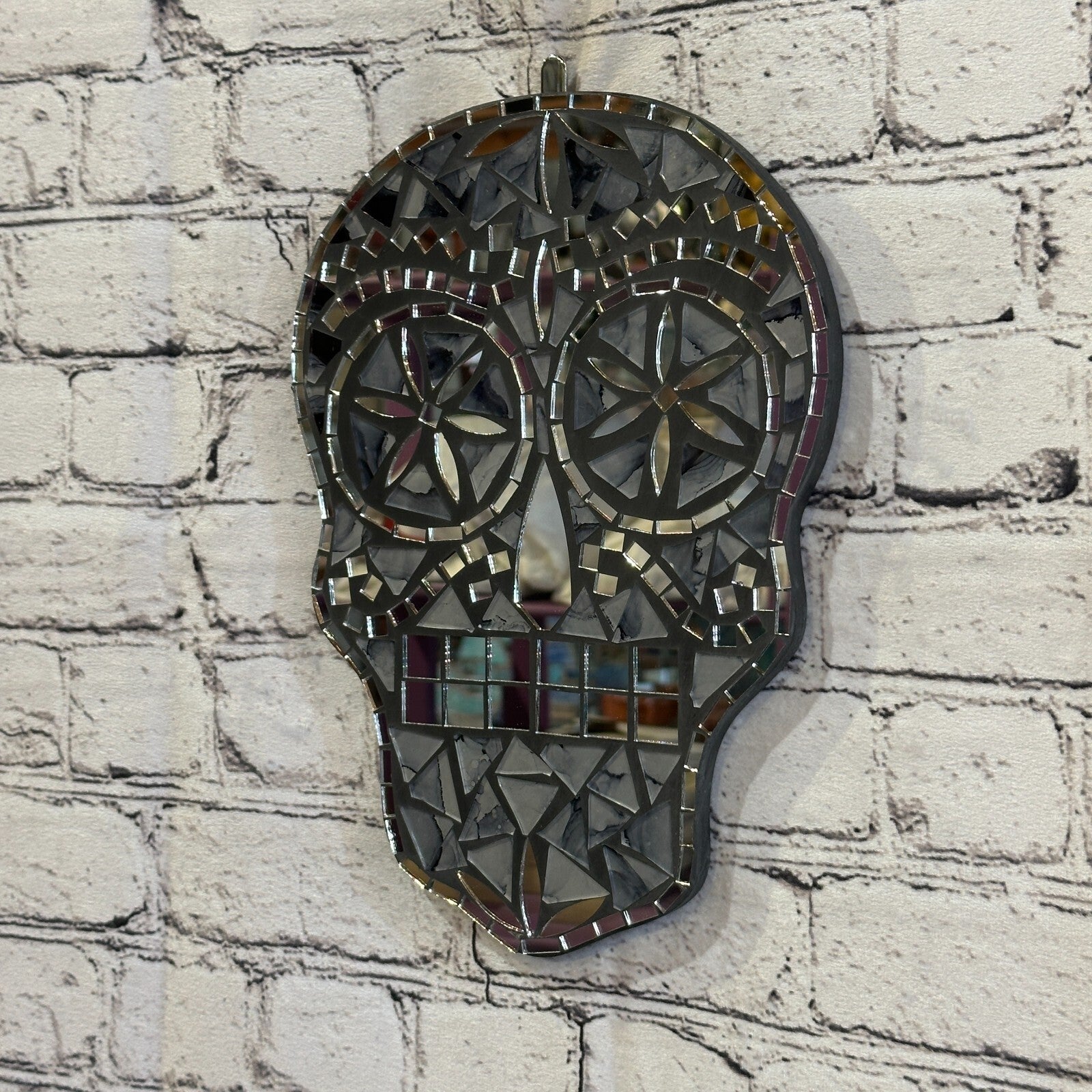 Black Grey Skull Mosaic Tile Wall Mirror 30cm x 20cm 12 Inches Handmade New1
