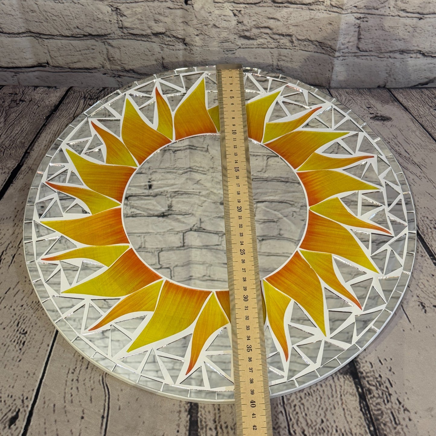 Orange Sun Flame Mosaic Tile Wall Mirror 40cm x 40cm 16 Inches Handmade4