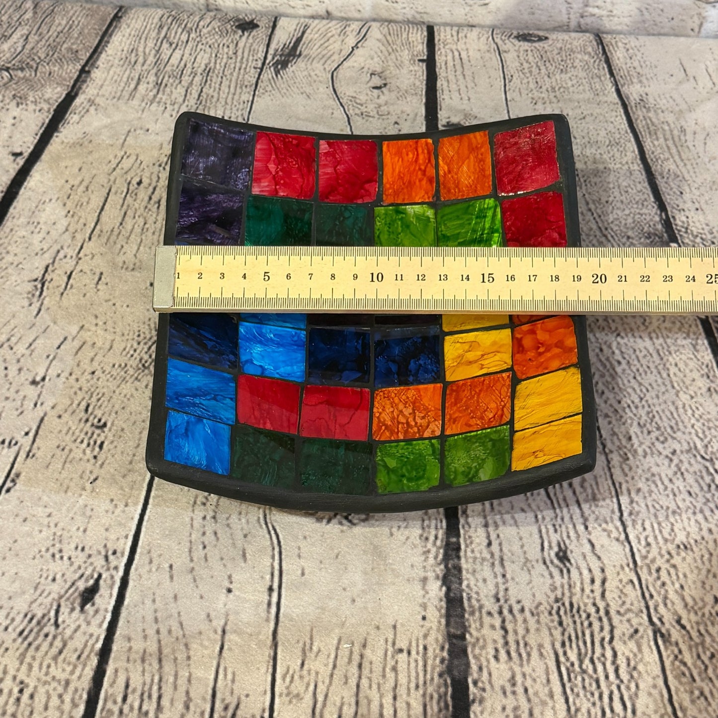 20cm Rainbow Block Square Mosaic Handmade Ceramic Glass Tile Bowl Fruit1