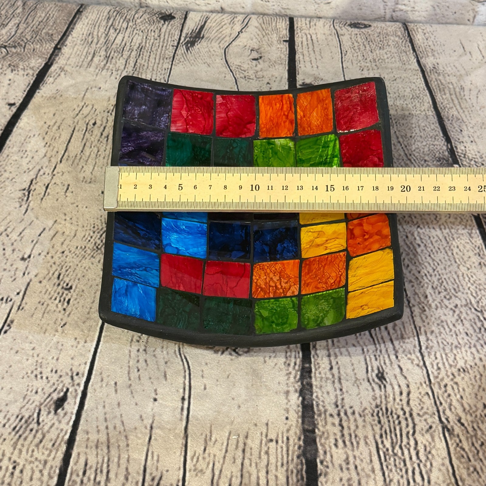 20cm Rainbow Block Square Mosaic Handmade Ceramic Glass Tile Bowl Fruit1
