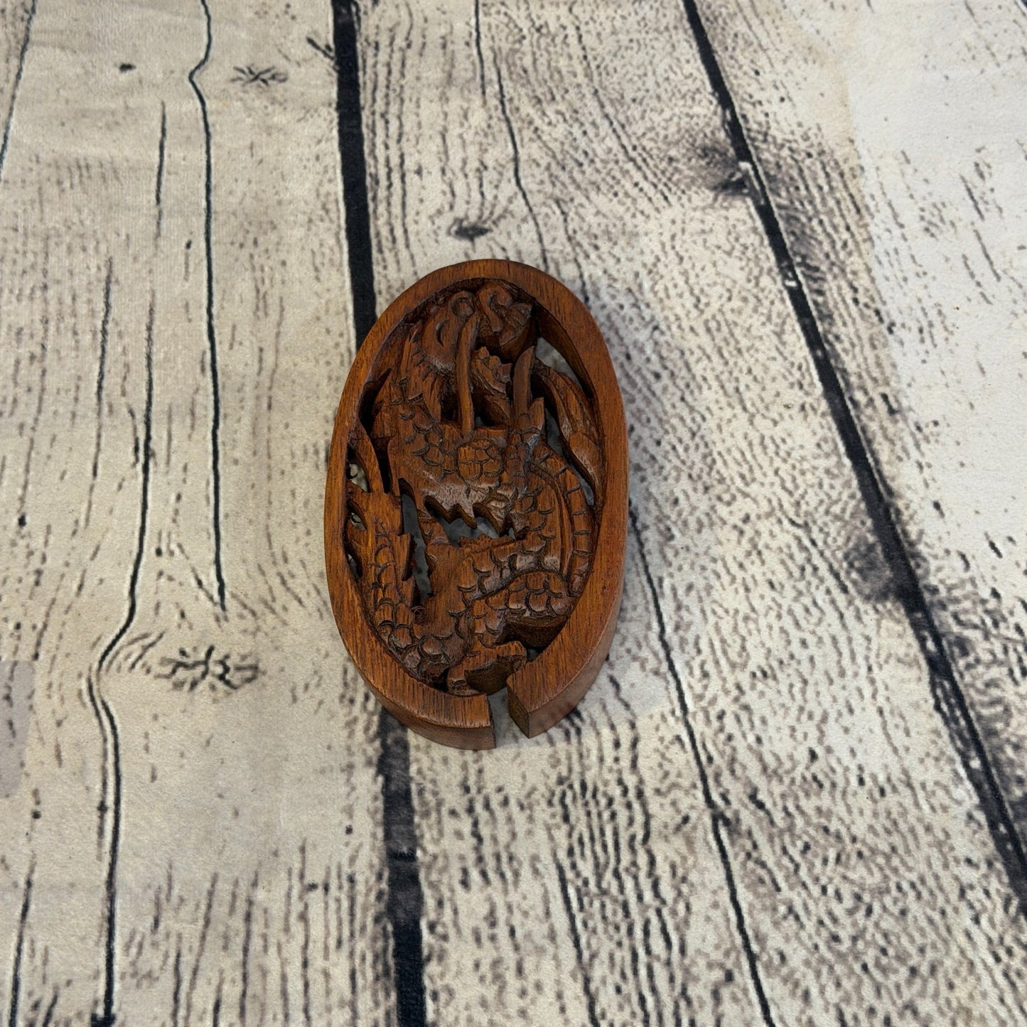 Oval Dragon Scale 4 Bit Wooden Puzzle Box Secret Box Magic Trinket Handmade2