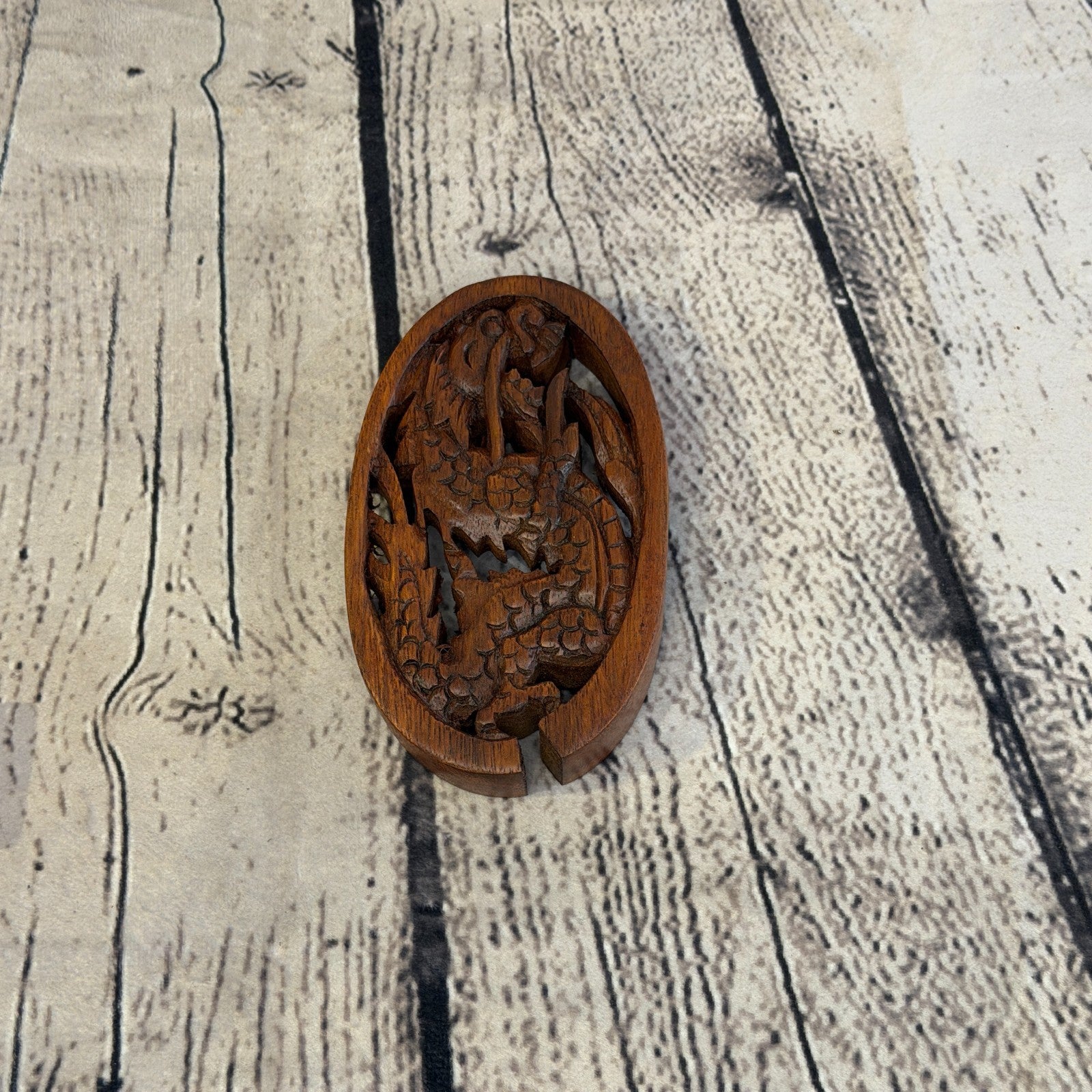 Oval Dragon Scale 4 Bit Wooden Puzzle Box Secret Box Magic Trinket Handmade2