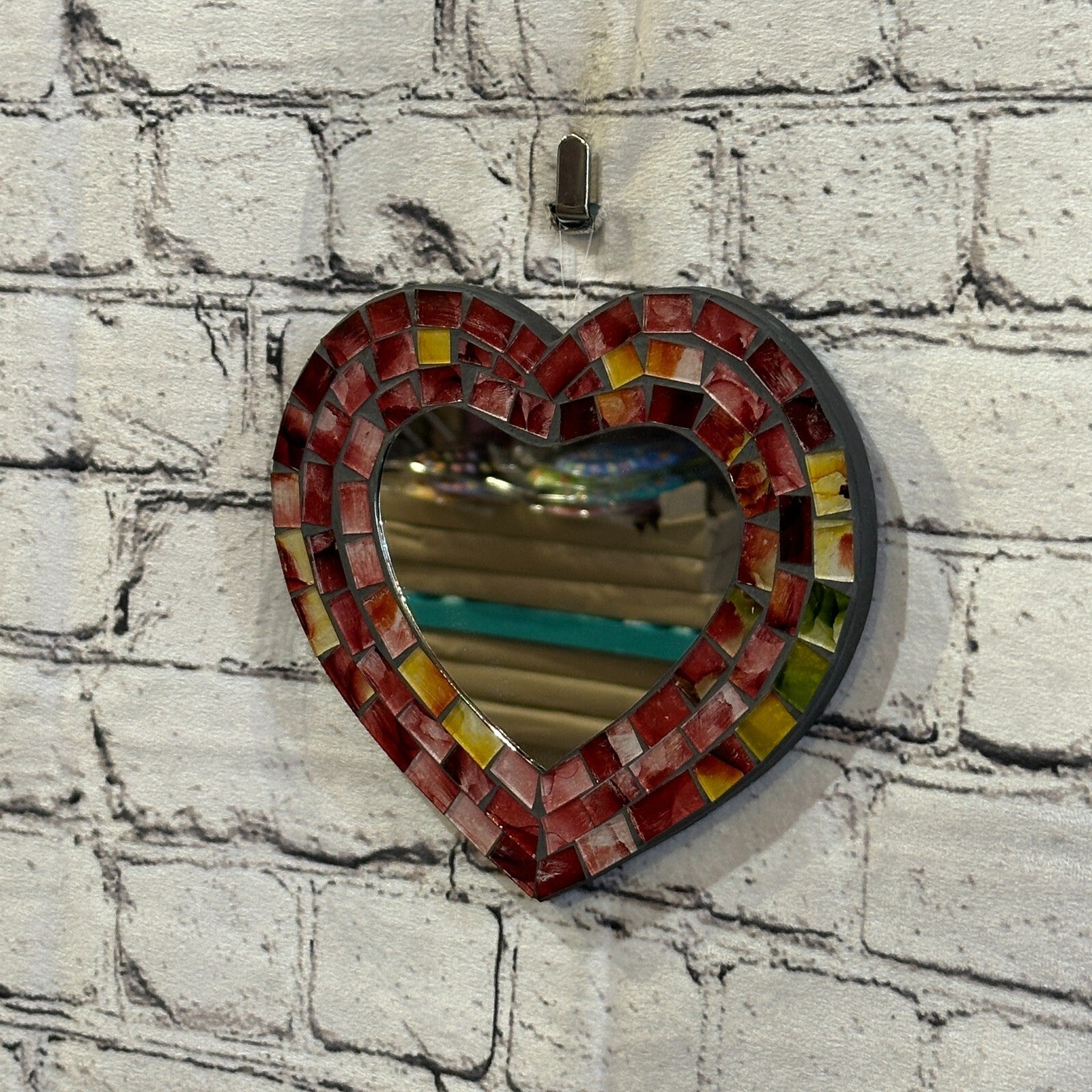 Red Heart Shape Mosaic Tile Wall Mirror 20cm x 15cm 8 Inches Handmade New1