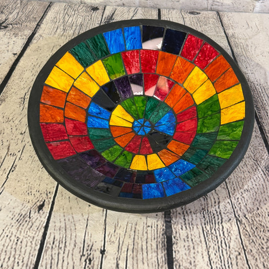 28cm Rainbow Block Round Mosaic Handmade Ceramic Glass Tile Bowl Fruit0