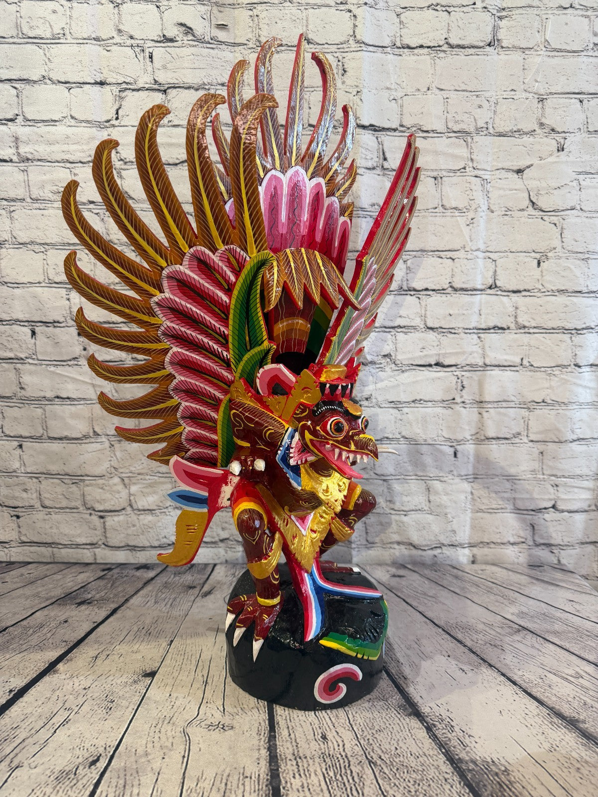 70cm Red Balinese Carved Sculpture Winged Garuda Painted Wood  Vishnu Hindu2