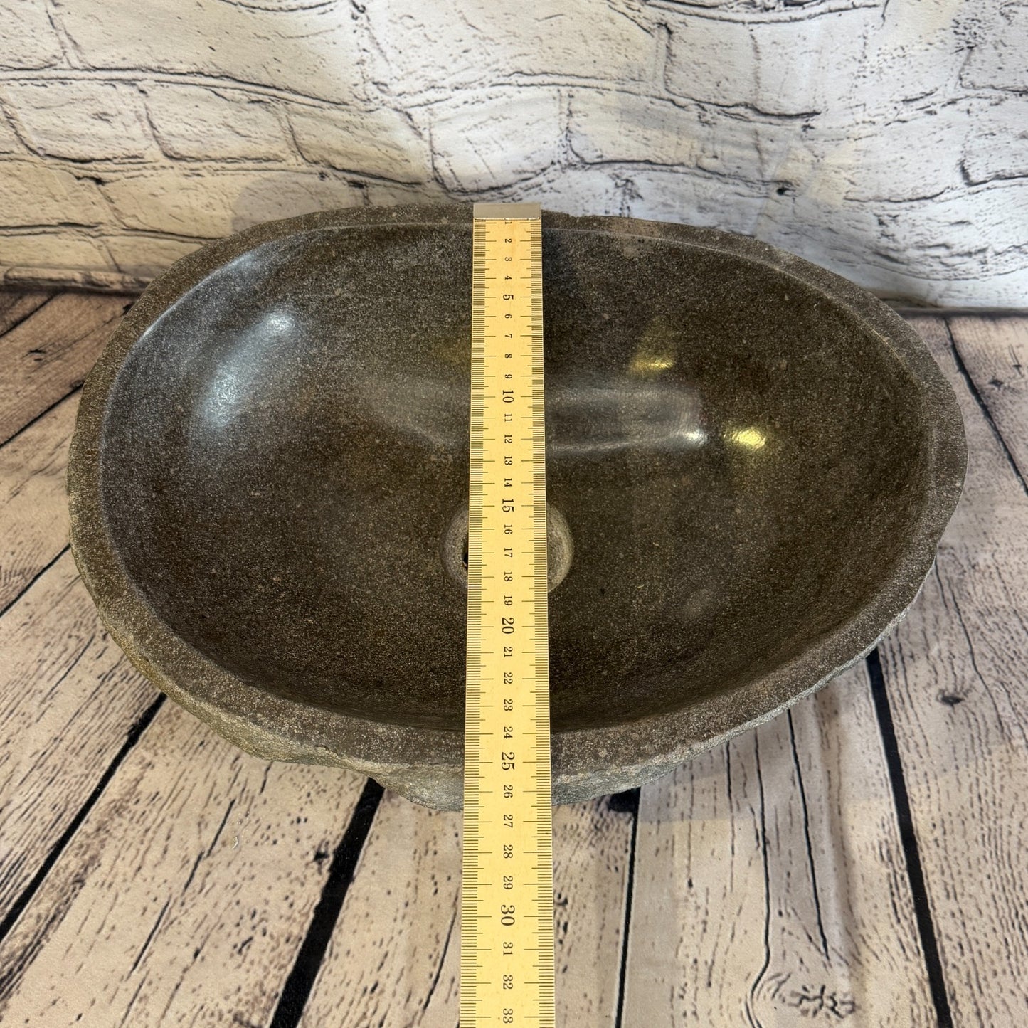 36cm x 26cm Wash Basin Bathroom Counter Top Washing River Stone Bowl Sink No 78