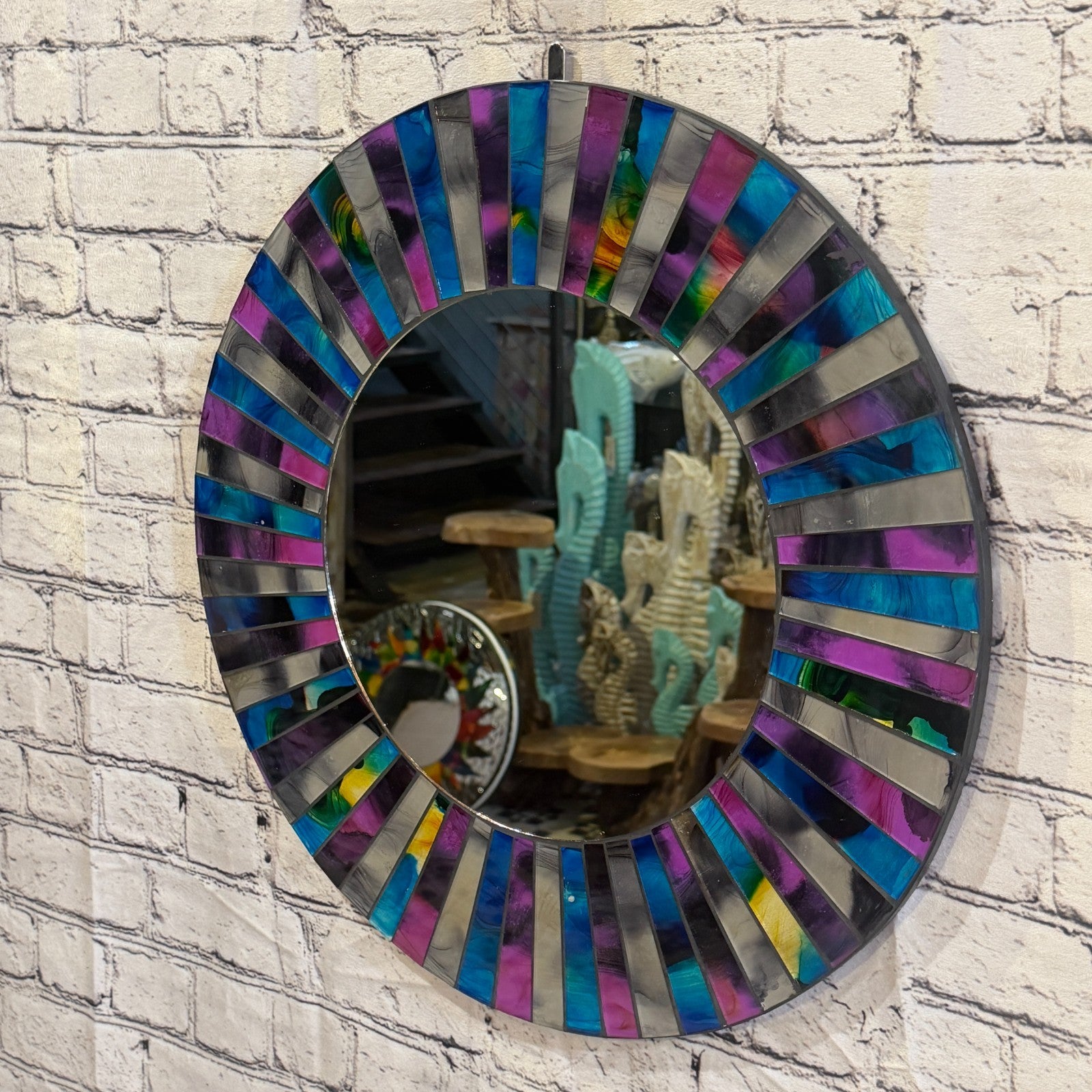 Blue Purple Line Black Mosaic Tile Wall Mirror 50cm x 50cm 20 Inches Handmade1