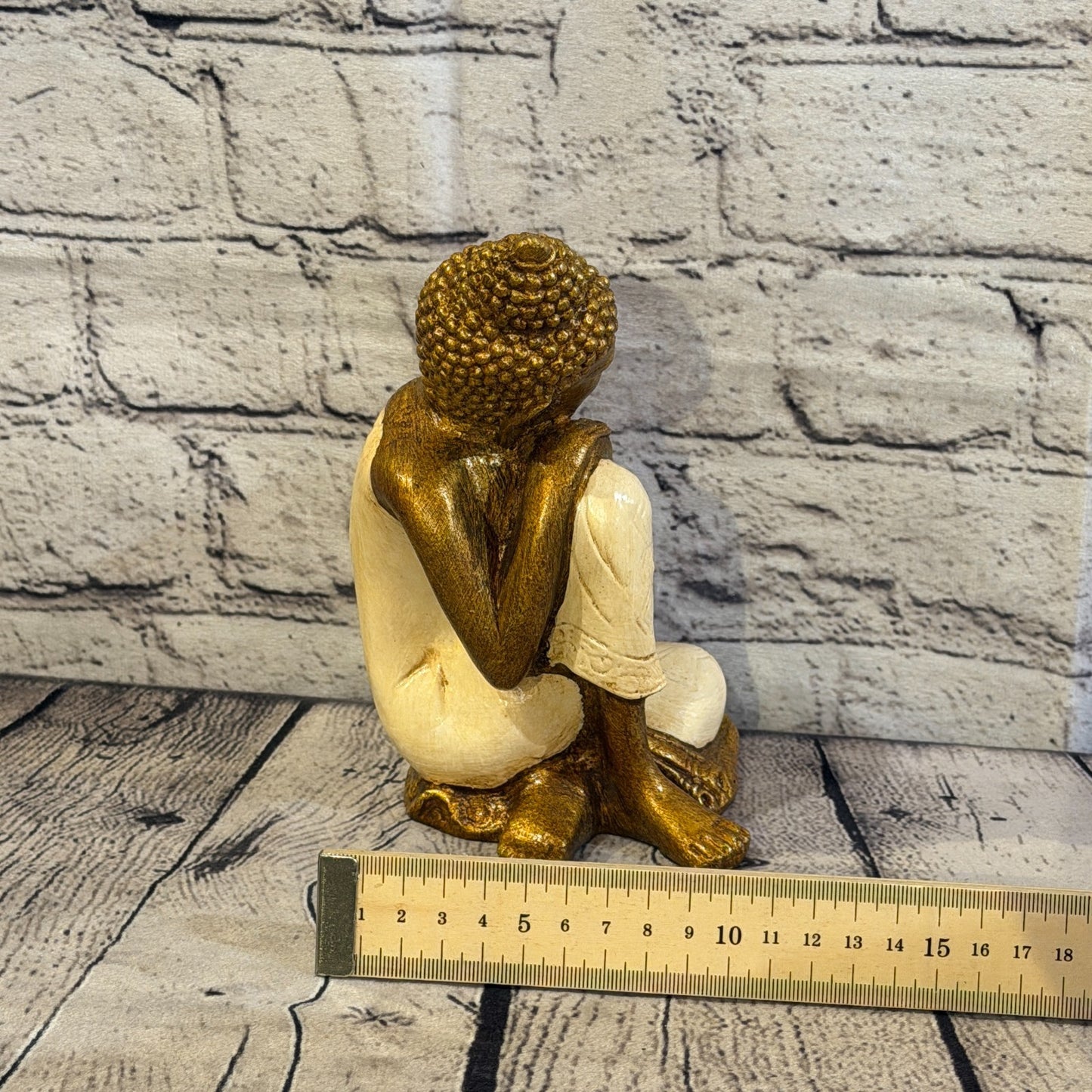 Cream & Bronze 20cm x 10cm Thai Kneeling Buddha Sitting  Statue Resin Hindu7