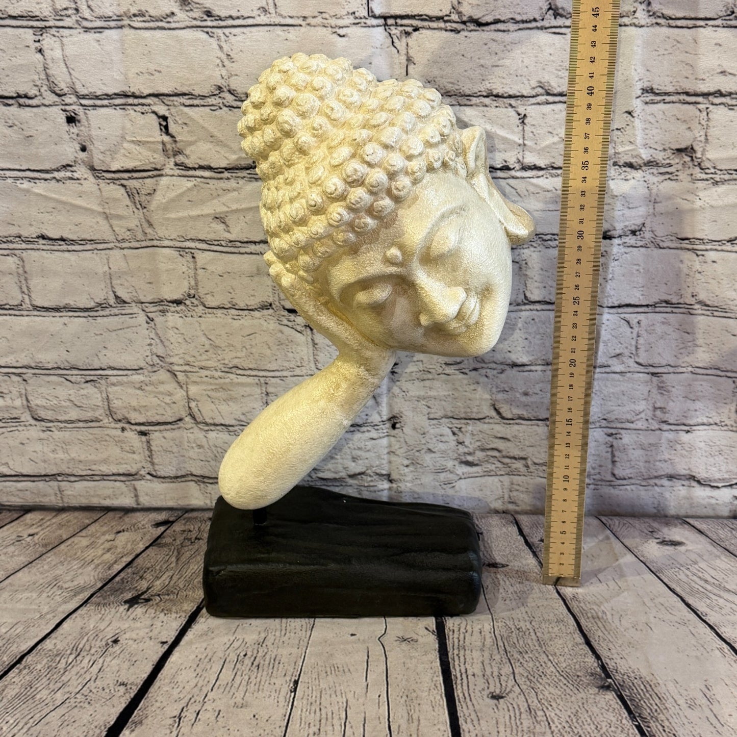 White 45cm x 25cm Thai Buddha Head In Hand On Base Statue Resin Hindu5