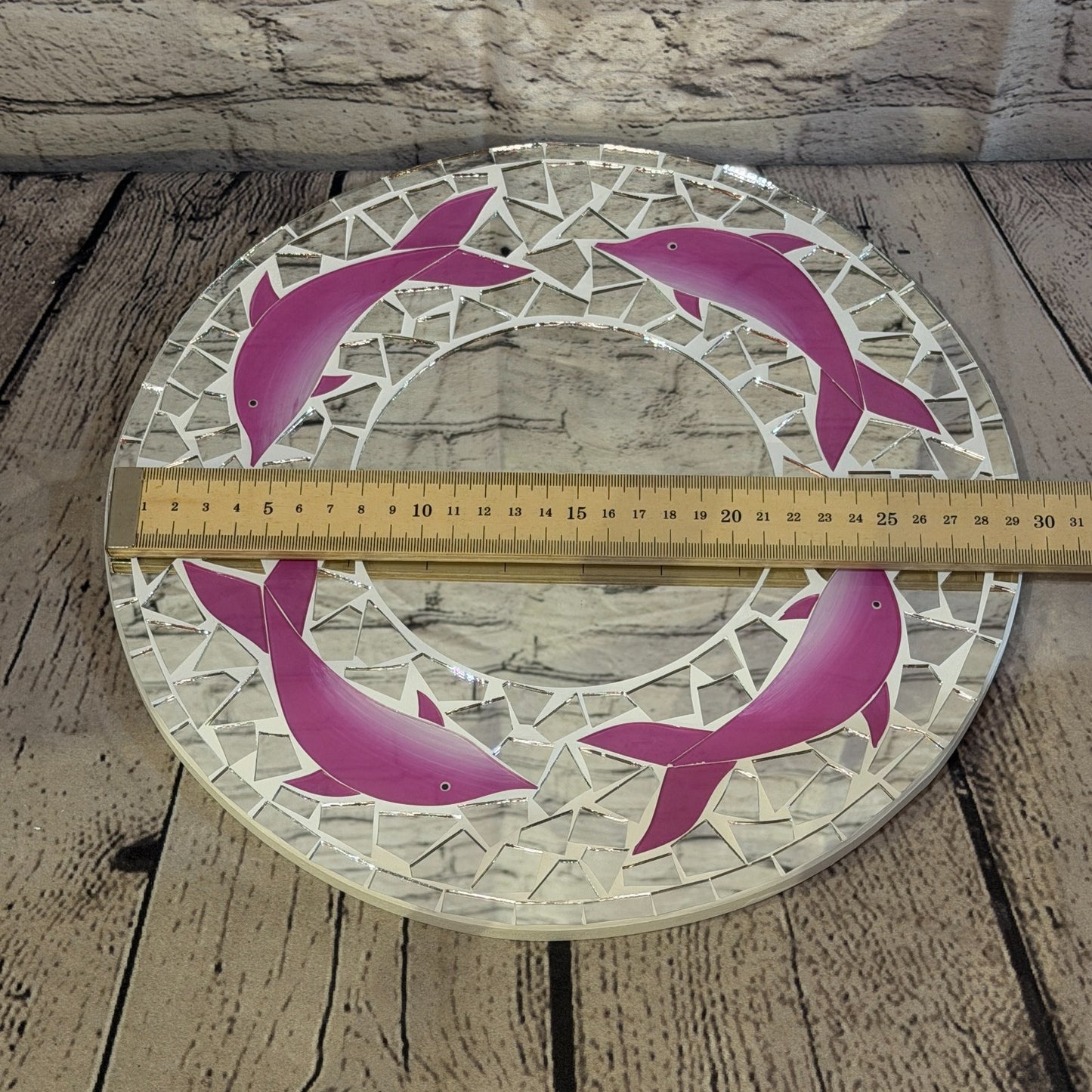 Pink Dolphin Mosaic Tile Wall Mirror 30cm x 30cm 12 Inches Handmade3
