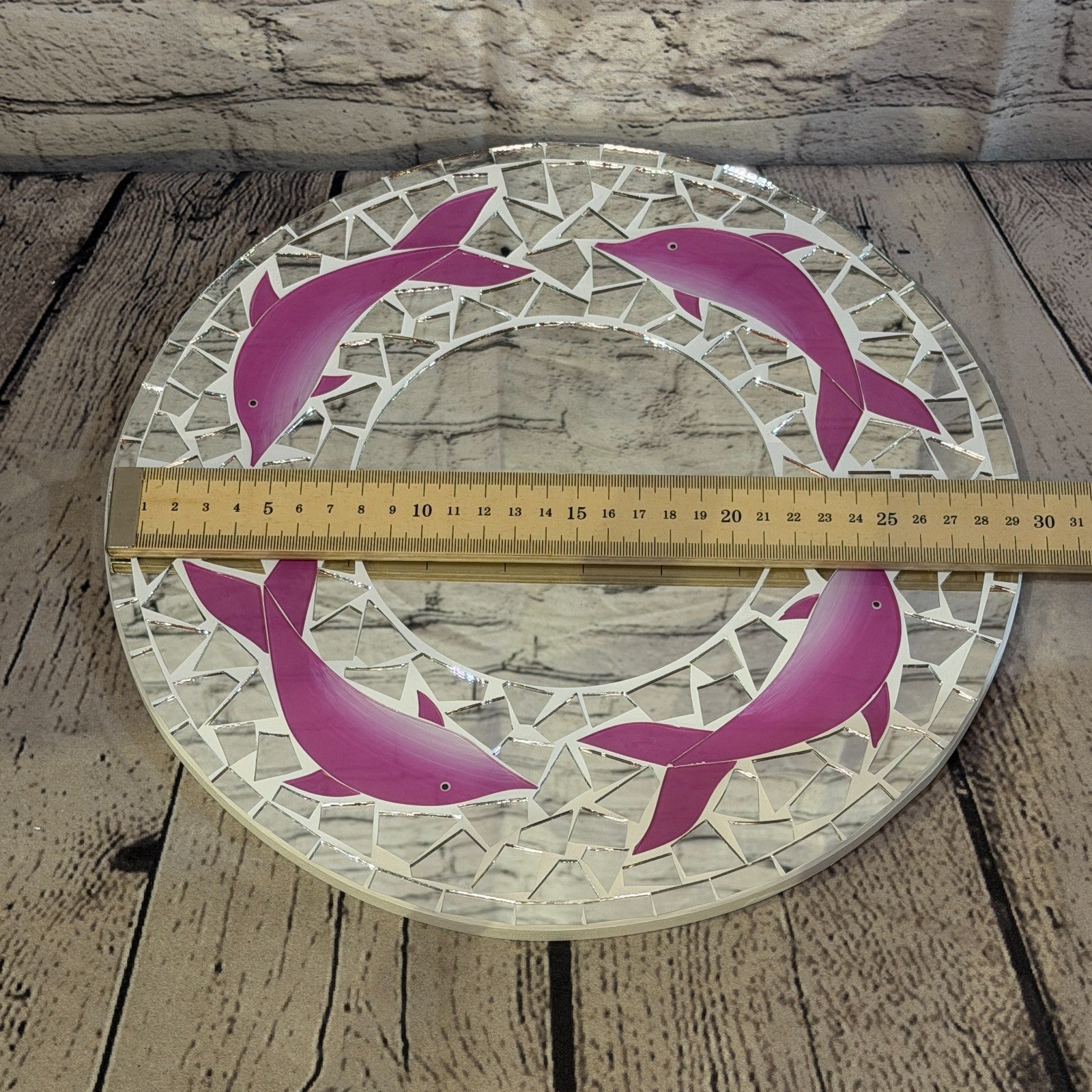 Pink Dolphin Mosaic Tile Wall Mirror 30cm x 30cm 12 Inches Handmade3