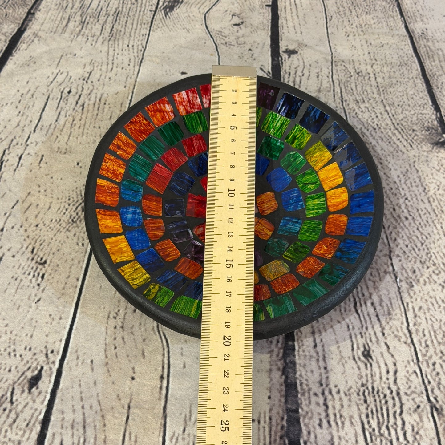 20cm Rainbow Swirl Round Mosaic Handmade Ceramic Glass Tile Bowl Fruit2