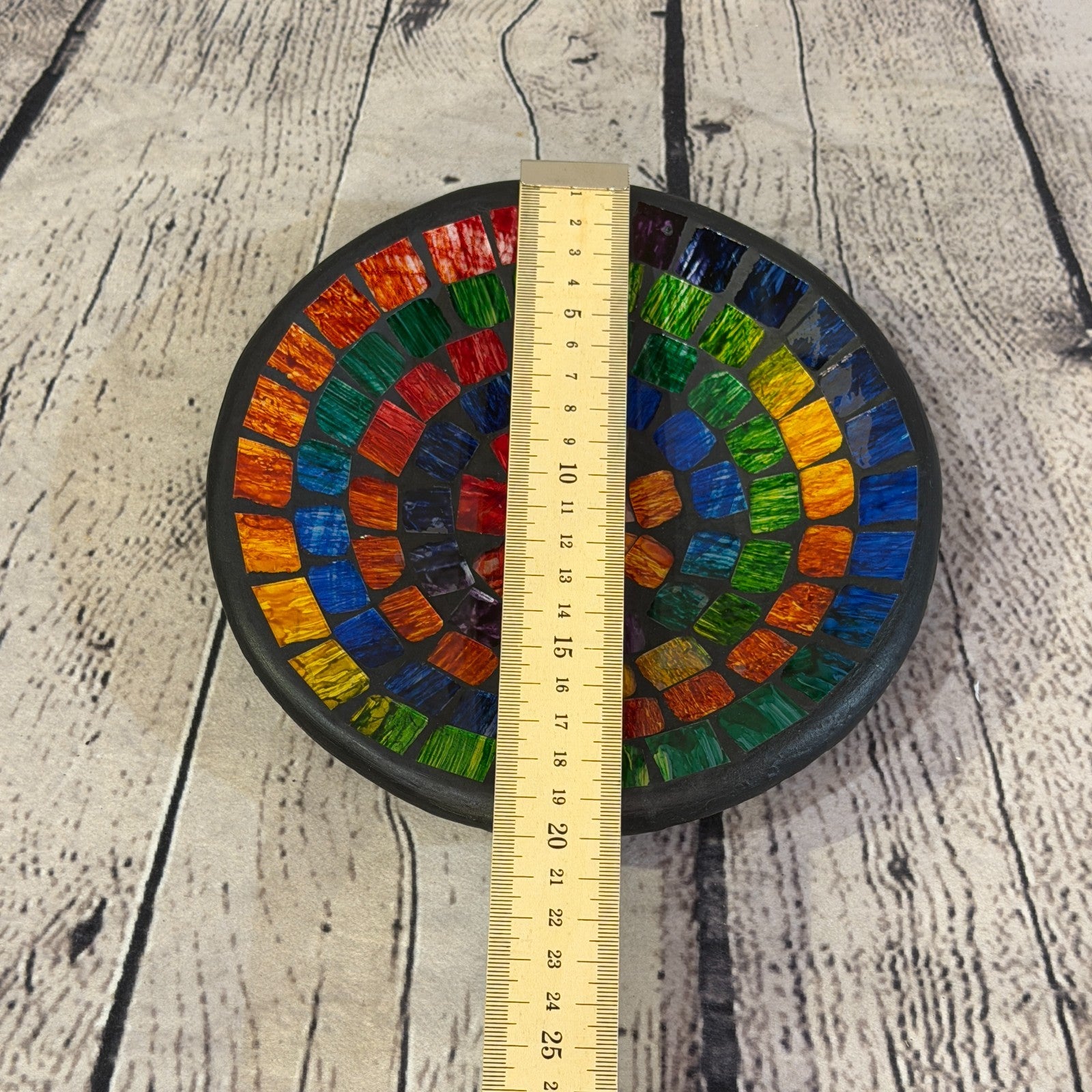 20cm Rainbow Swirl Round Mosaic Handmade Ceramic Glass Tile Bowl Fruit2