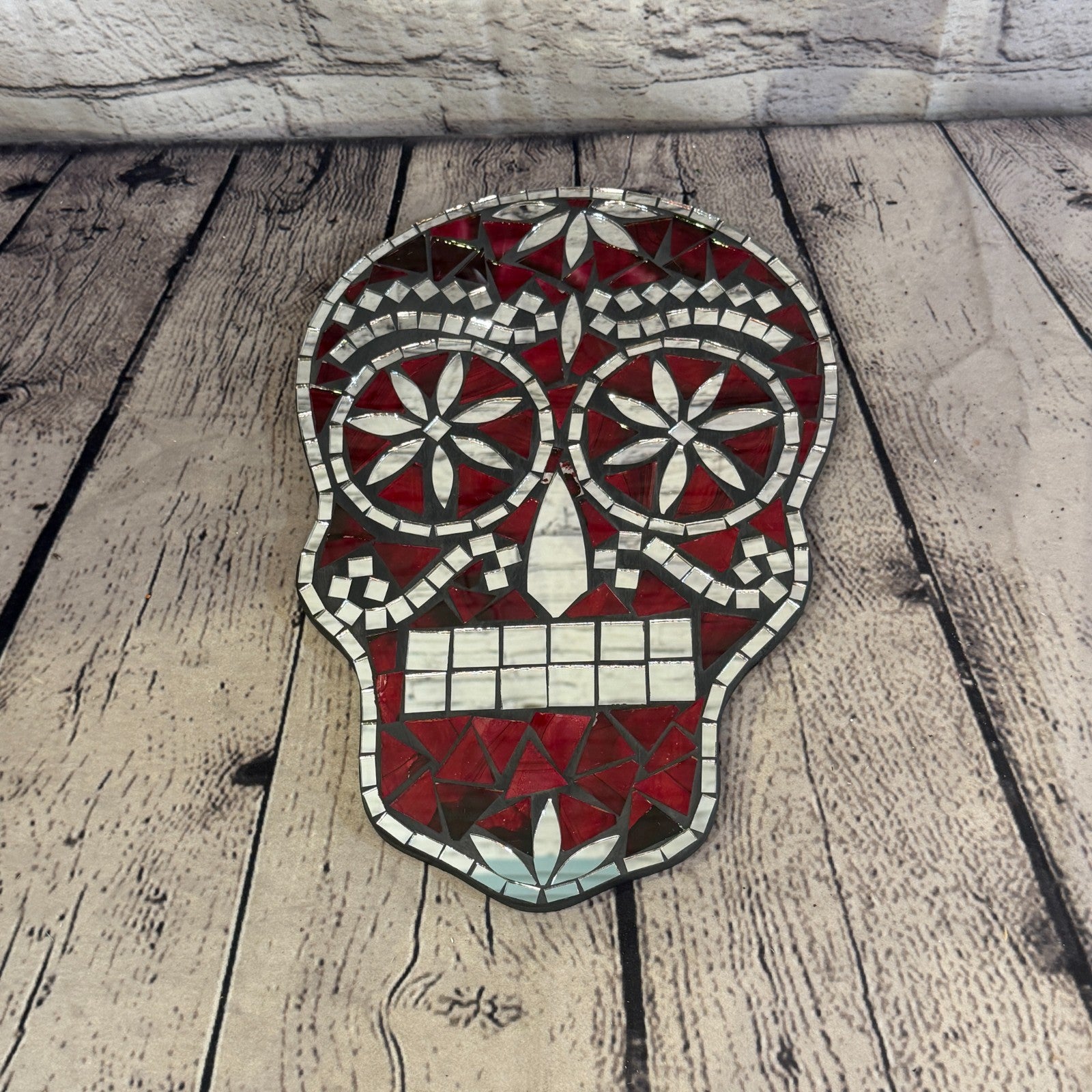 Red Skull Mosaic Tile Wall Mirror 30cm x 20cm 12 Inches Handmade New3