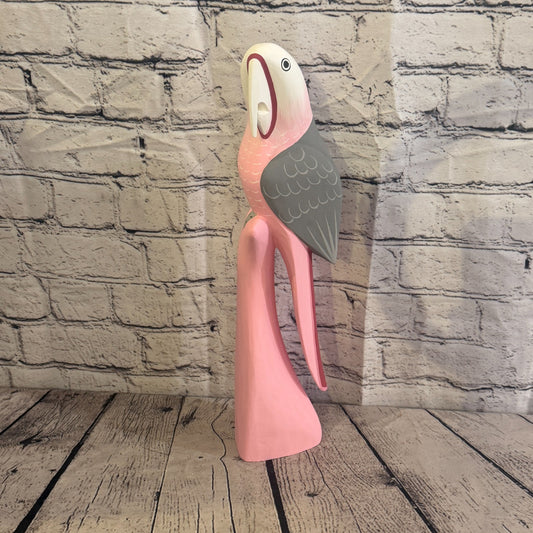 40cm Bright Pink Parrot Bird Ornament Statue Fair Trade Hand Made Carved Wood0