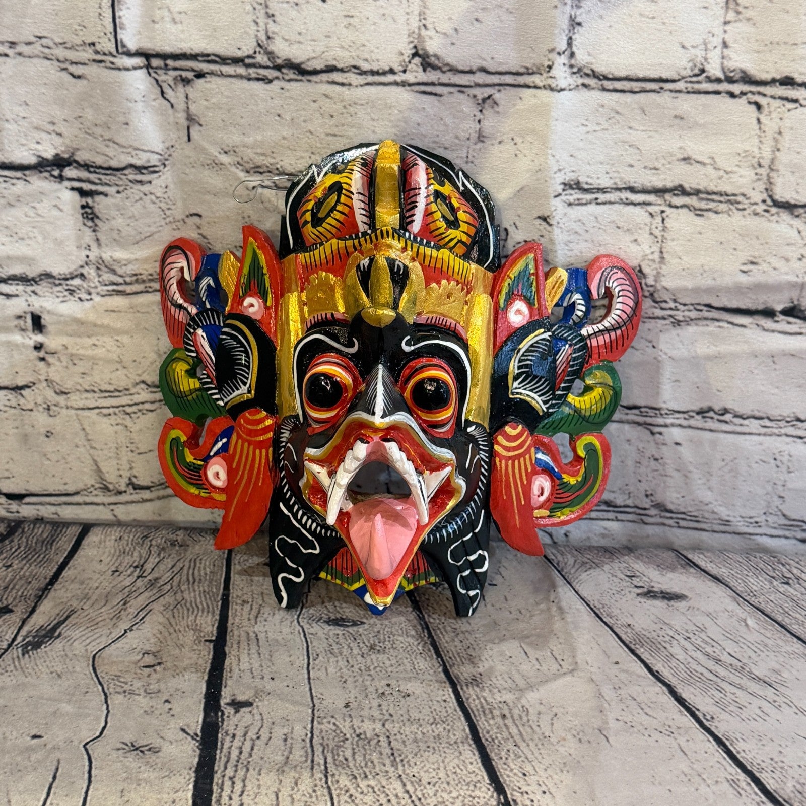 25cm Garuda Crown Black Demon Dragon Hindu Deity Wooden Hand Carved Mask Painted2