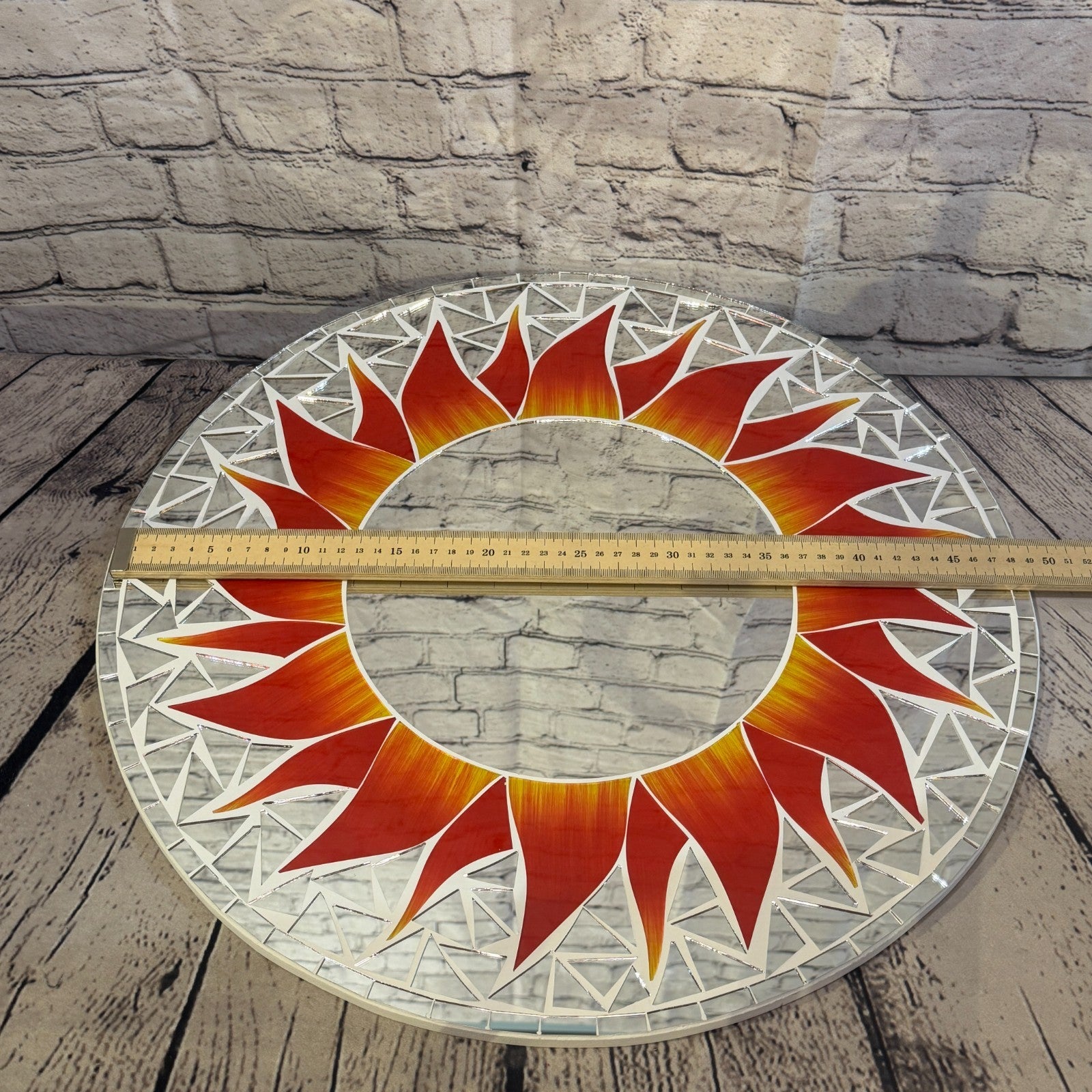 Red Sun Flame Mosaic Tile Wall Mirror 50cm x 50cm 20 Inches Handmade3